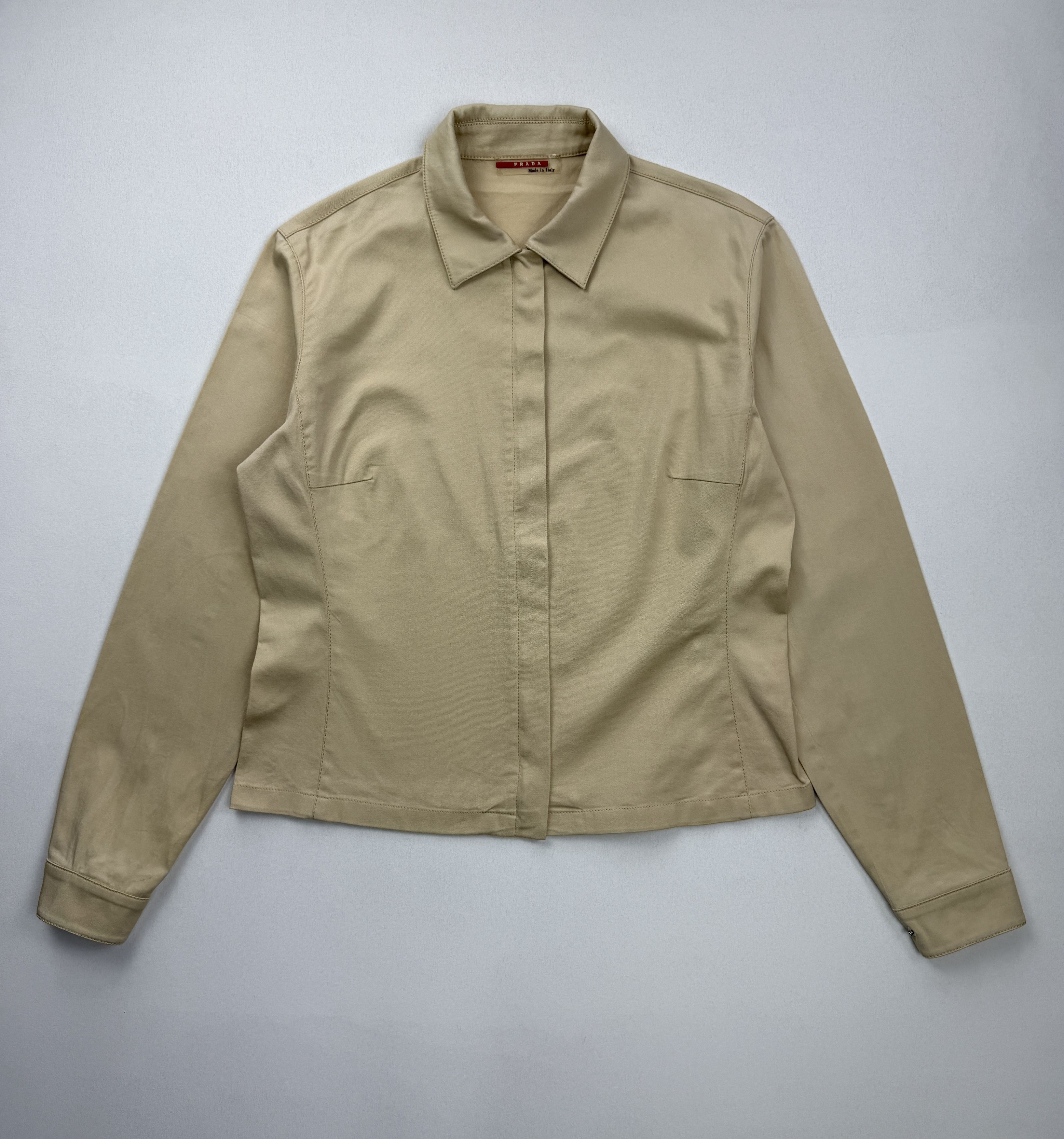 Prada Vintage 00s Prada Beige Full Zip Blazer Shirt Size L / US 10 / IT 46 - 2 Thumbnail