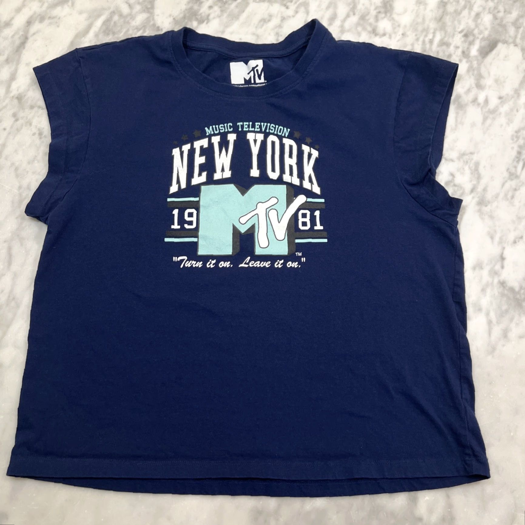 Vintage MTV NY T Shirt Women’s Crop Top Cap Sleeves XL Cotton Blue Crew Neck Hip Hop Music City Summer Size XL / US 12-14 / IT 48-50 - 2 Thumbnail