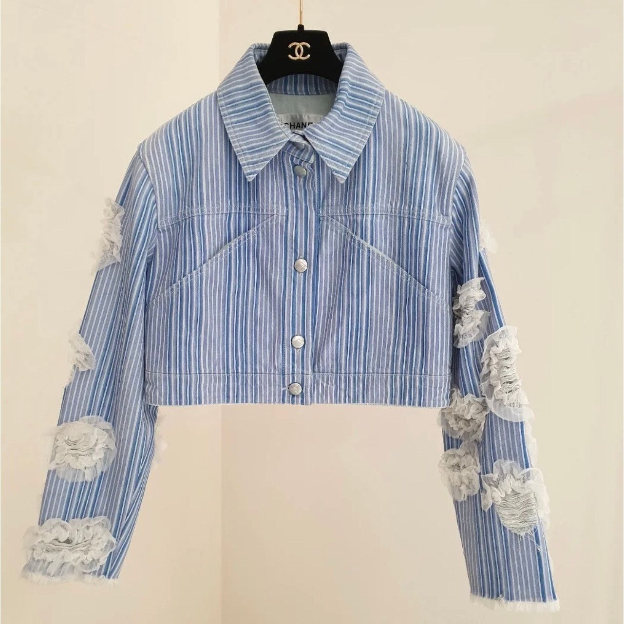 Chanel Chanel 2018 Striped Denim Jacket, Size 46 Size XL / US 12-14 / IT 48-50 - 1 Thumbnail