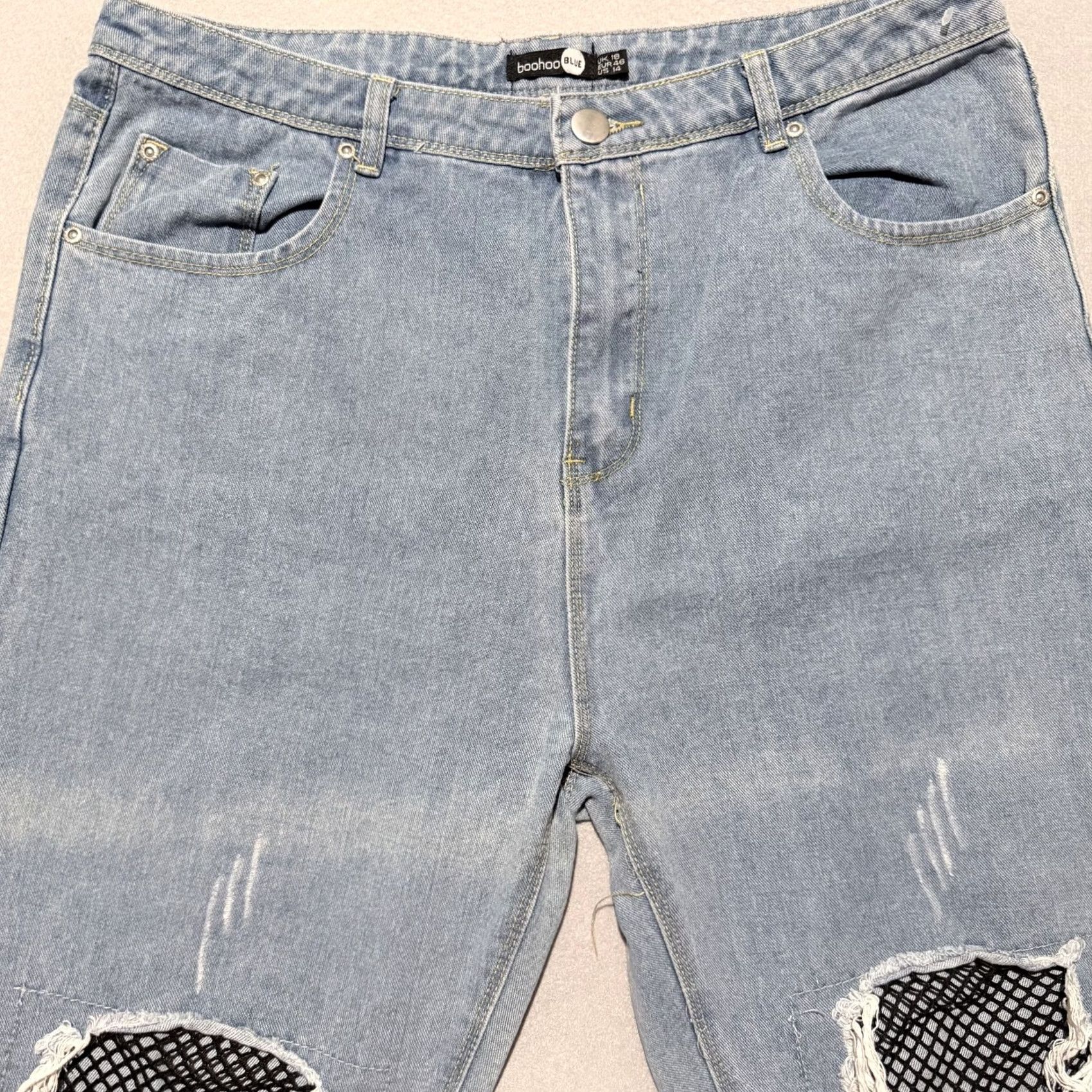 Boohoo Boohoo Blue Skinny Jeans Women's Medium Wash Denim Distressed Slim Fit - 14 Jeans Women Blue Distressed Slim Fit Size 32" / US 10 / IT 46 - 3 Thumbnail