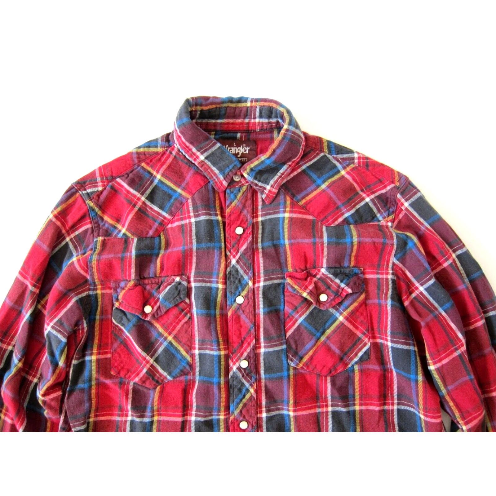 Wrangler Vtg Wrangler Red Blue Plaid Button Down Long Sleeve Western Flannel Shirt Men L Size US L / EU 52-54 / 3 - 3 Thumbnail