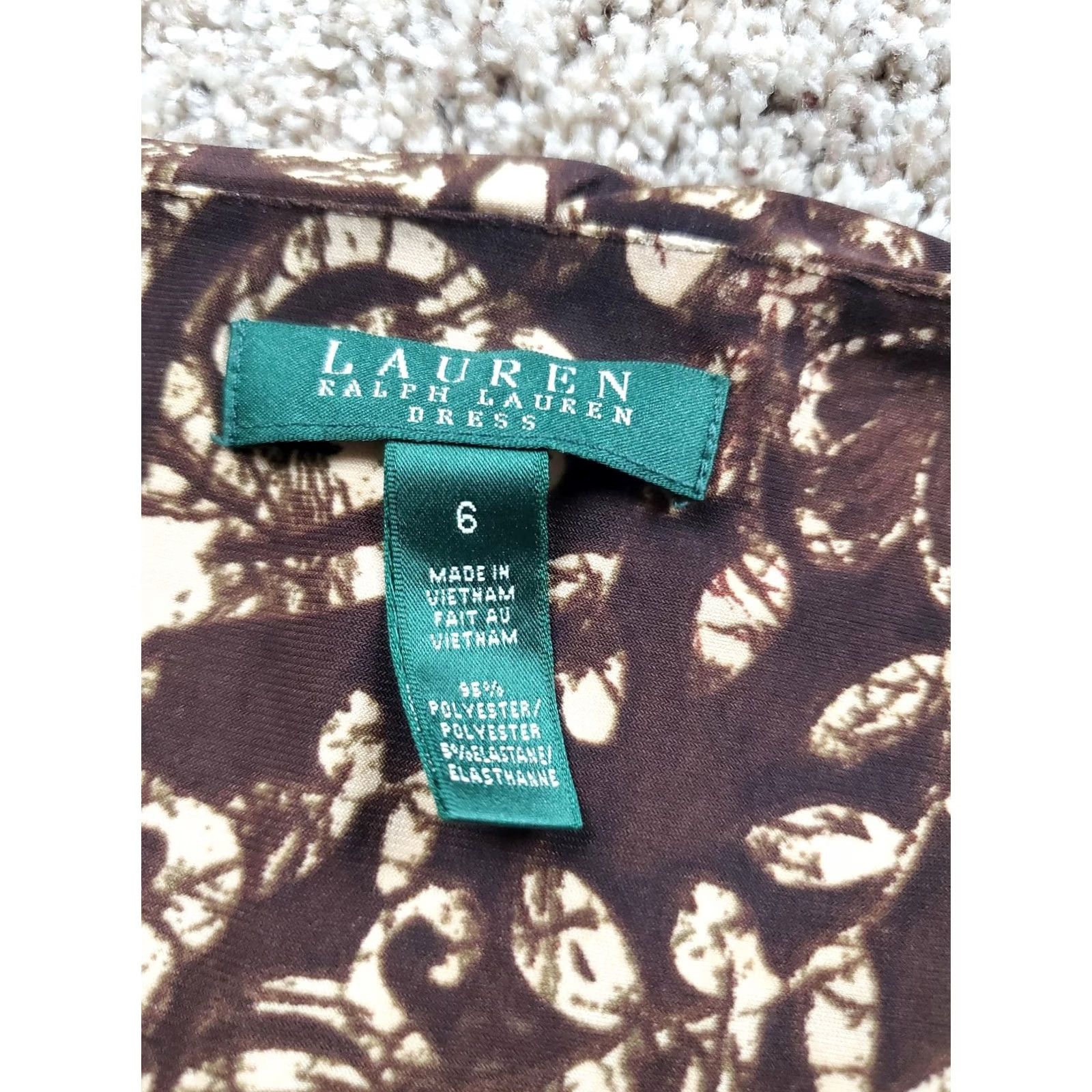 Ralph Lauren Lauren Ralph Lauren Dress Womens 6 Brown Beige Floral Ruched Sleeveless Stretch Sheath Knee Length Party Casual Womens Size M / US 6-8 / IT 42-44 - 3 Thumbnail