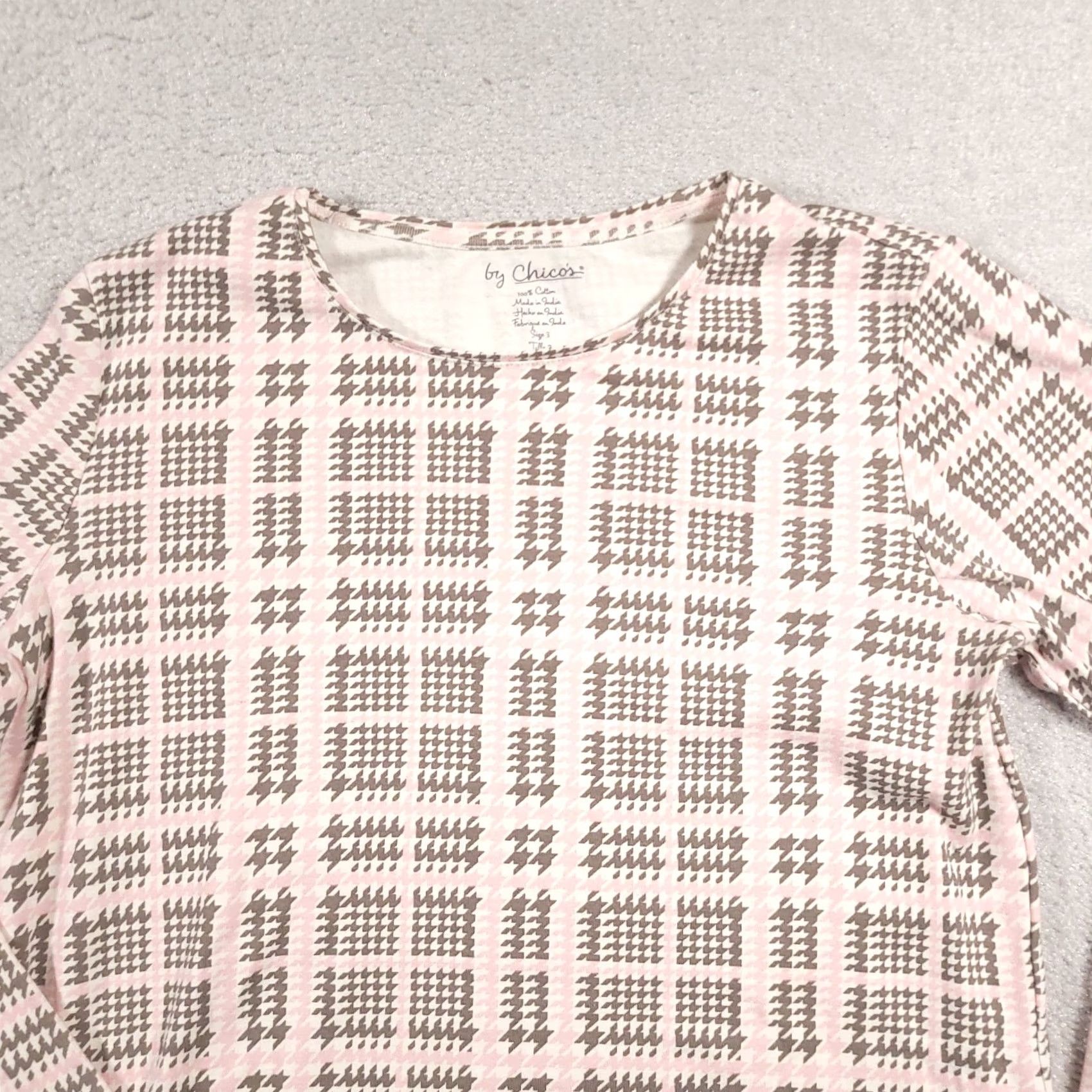 Vintage Chico's Tee Shirt Women's XL Long Sleeve Round Neck Geometric Casual Pink Cotton Knit Regular Imported Size XL / US 12-14 / IT 48-50 - 3 Thumbnail