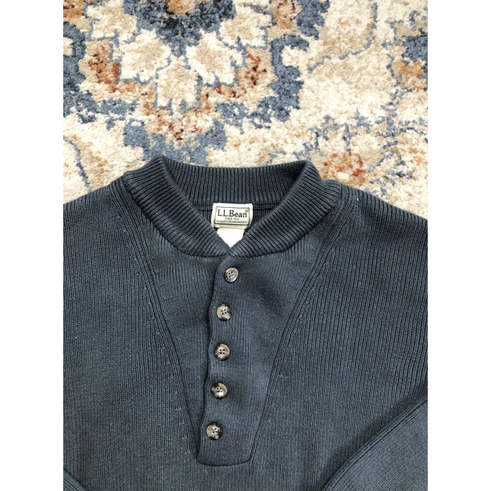 Vintage LL Bean Sweater Mens Large Blue Henley Cotton Knit Long Sleeve Crewneck Pullover Crew Neck MENS Knit Henley Solid 100% Cotton Size US L / EU 52-54 / 3 - 2 Thumbnail