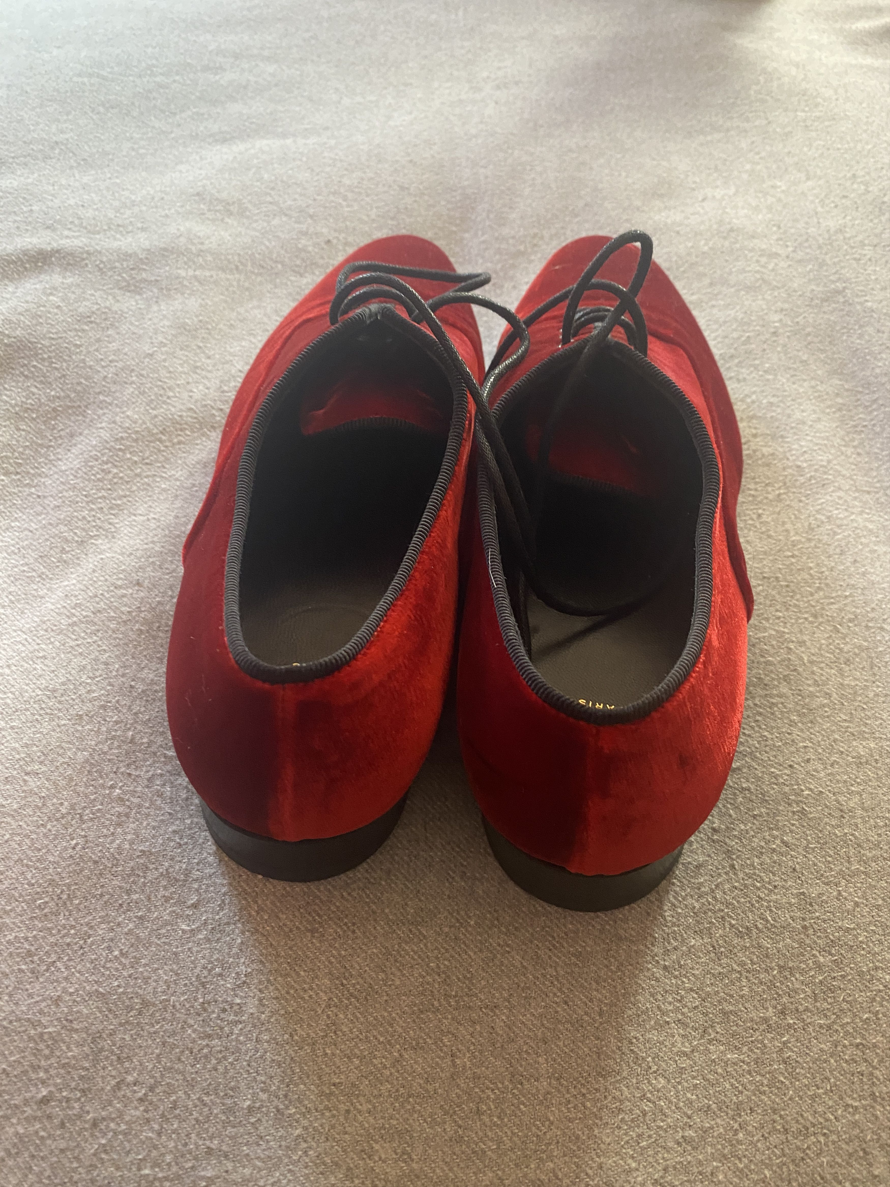 Saint Laurent Paris Red/Burgundy Velvet Lace-up Flats Size US 6.5 / IT 36.5 - 5 Thumbnail