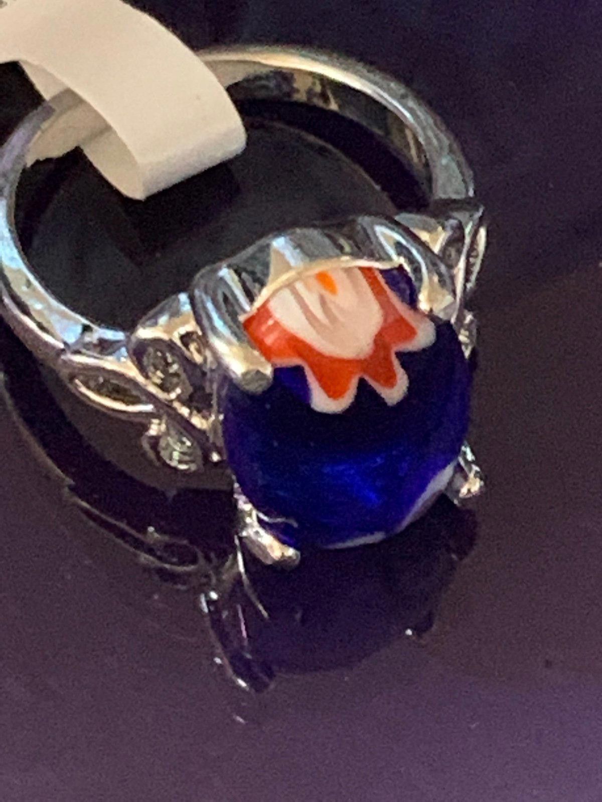 Designer Stunning Blue and Floral Silver Ring - Size 17 Size ONE SIZE - 1 Thumbnail