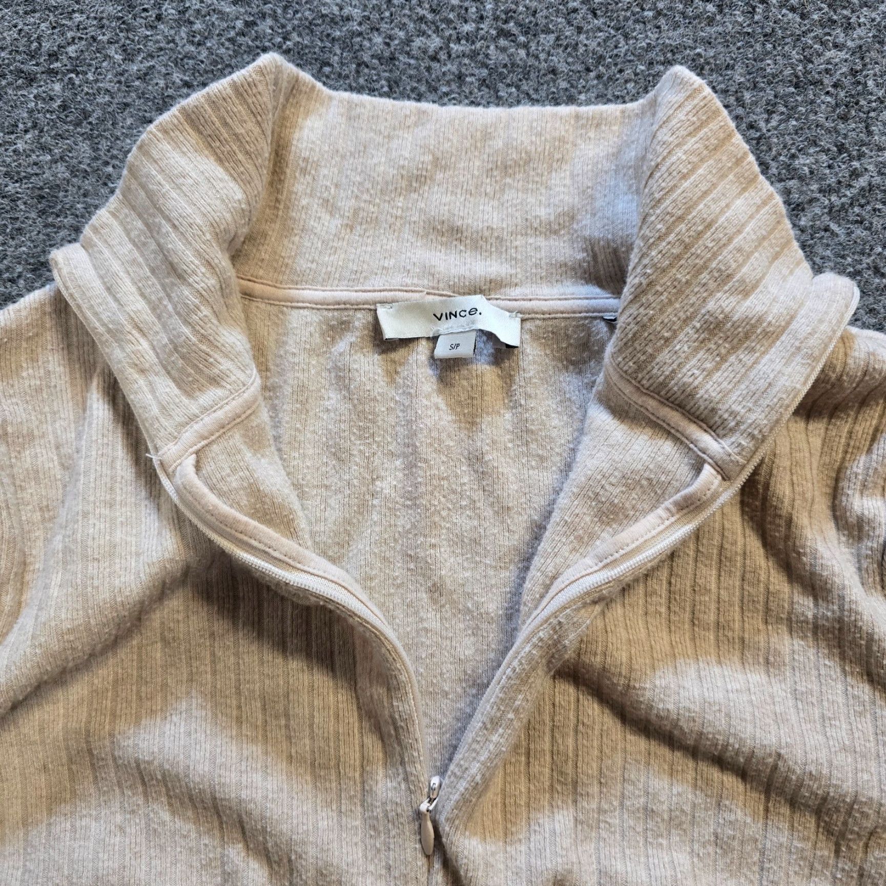 Vince Vince Top Womens Size S Beige Ribbed 1/4 Zip Knit Long Sleeve Casual Capsule Shirt Size S / US 4 / IT 40 - 3 Thumbnail