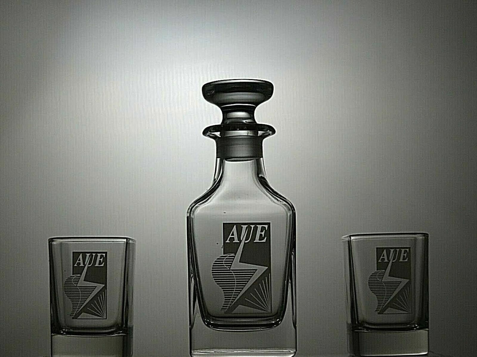 The Unbranded Brand Decanter and 2 Shot Liqueur Glasses in Box Engraved AUE Size ONE SIZE - 3 Thumbnail