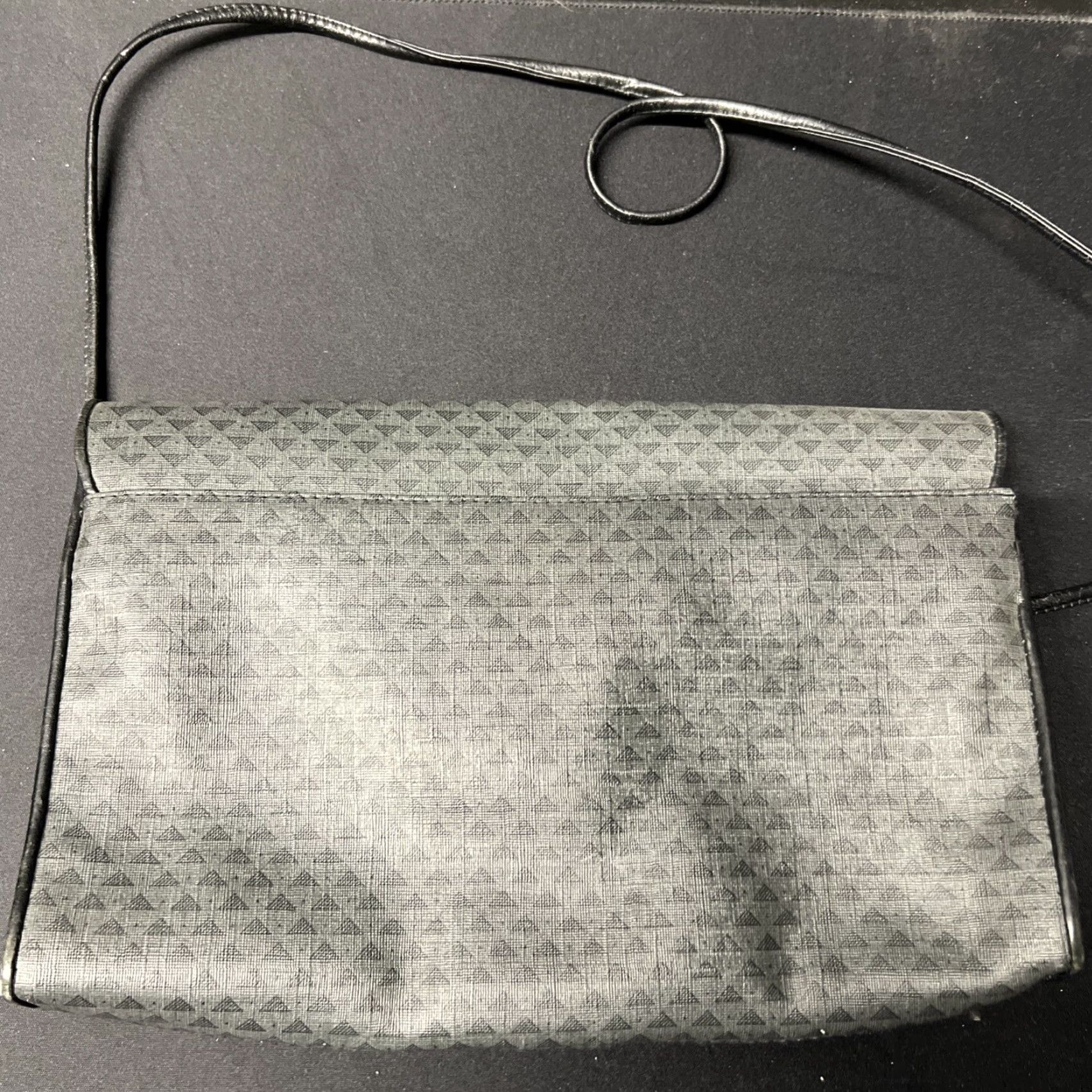 Liz Claiborne VINTAGE Liz Claiborne Shoulder Bag Leather Dark Gray Gray (1984) Women's Leather Trim - 9.5W x 7H x 2.25D, Snap Closure, Black Lining, US Origin Size ONE SIZE - 4 Thumbnail