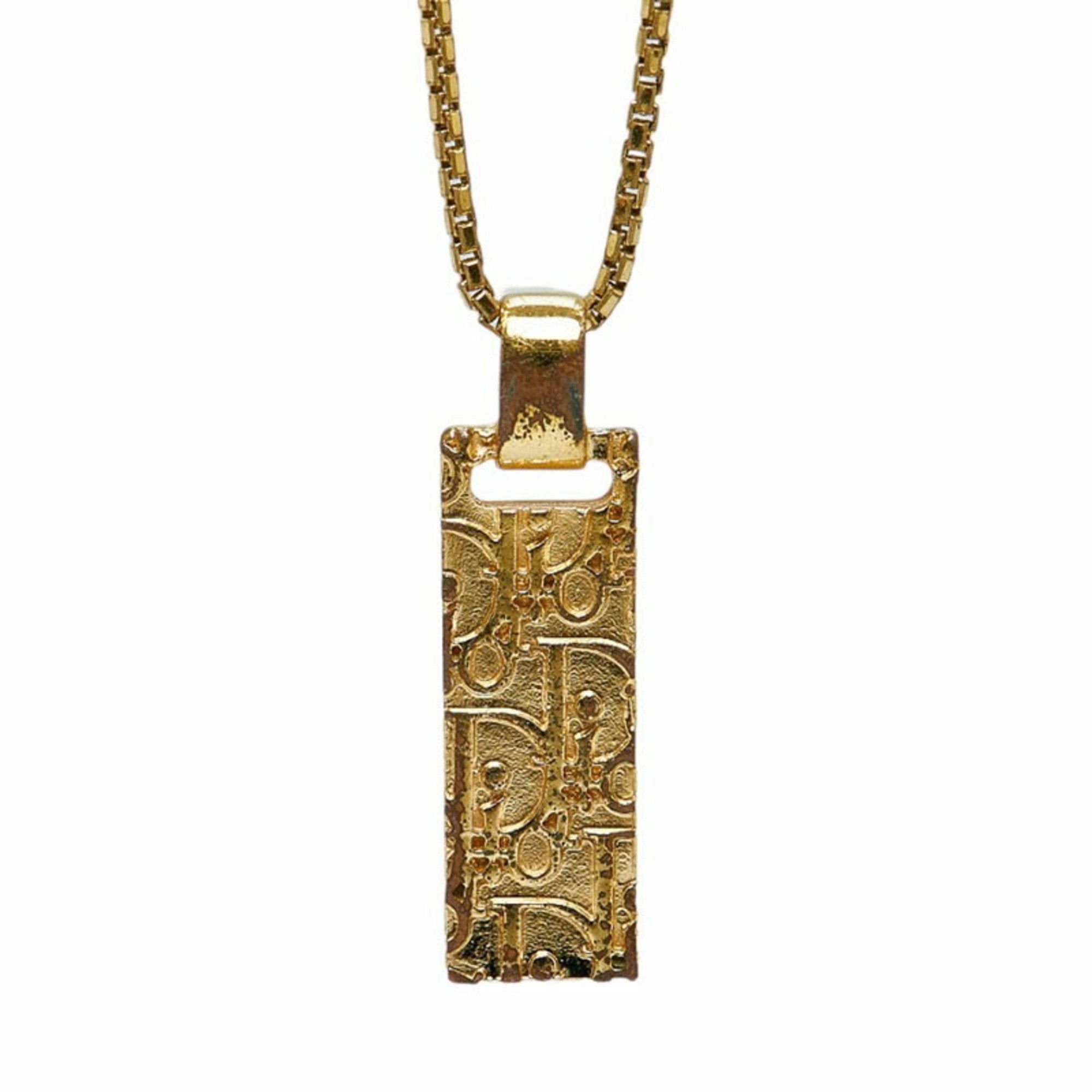 image of Christian Dior Dior Trotter Plate Necklace Gold Plated Women's in Black