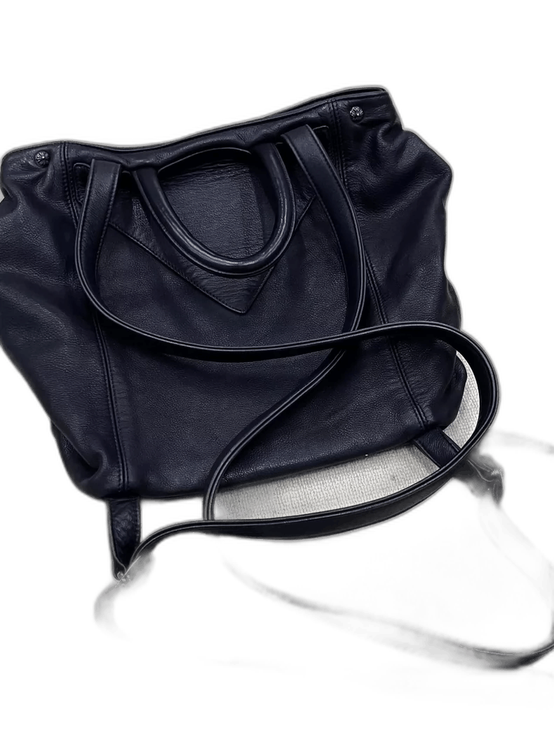 Chrome Hearts Chrome Hearts Black Leather Handbag with Silver Buckle Size ONE SIZE - 1 Thumbnail