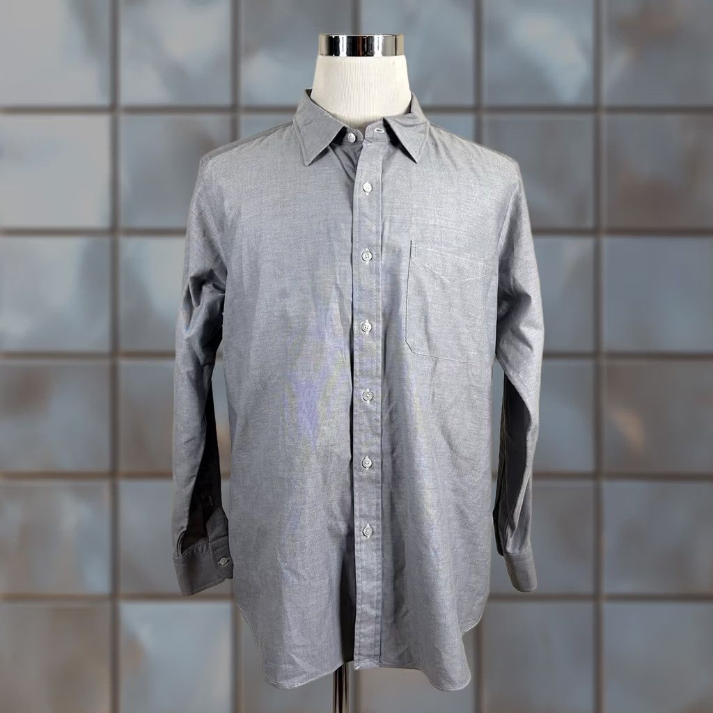 Paul Stuart Paul Stuart XL Casual Oxford Cloth Shirt Gray 100% Cotton Button Front Mens Shirt Long Sleeve Button-Front Collar Shirt Front-Gray XL Size US XL / EU 56 / 4 - 1 Thumbnail