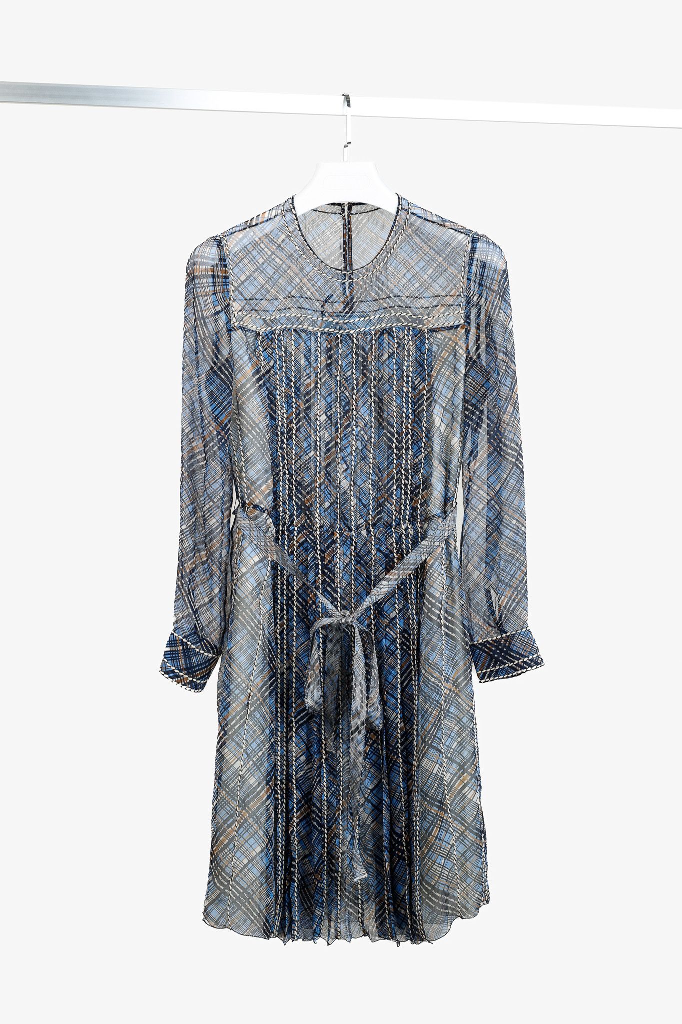 Prada Prada Resort 2015 Blue Plaid-Silk Stitched-Detailing Dress Size M / US 6-8 / IT 42-44 - 1 Thumbnail