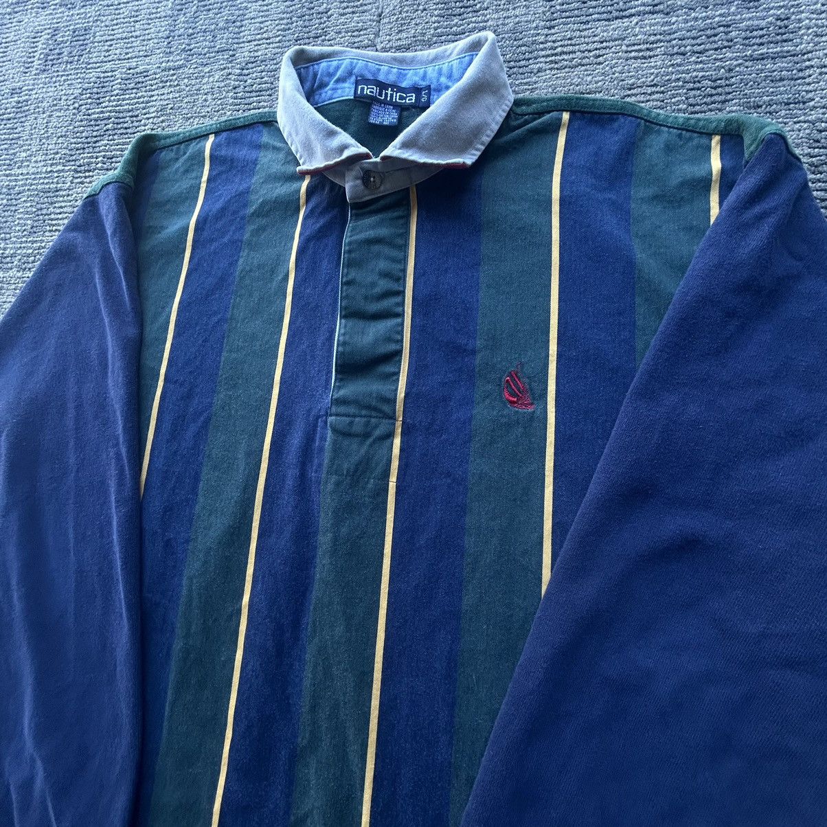 Nautica Vtg 90’s Nautica Striped Mavy Blue Rugby Polo Shirt Size US L / EU 52-54 / 3 - 2 Thumbnail