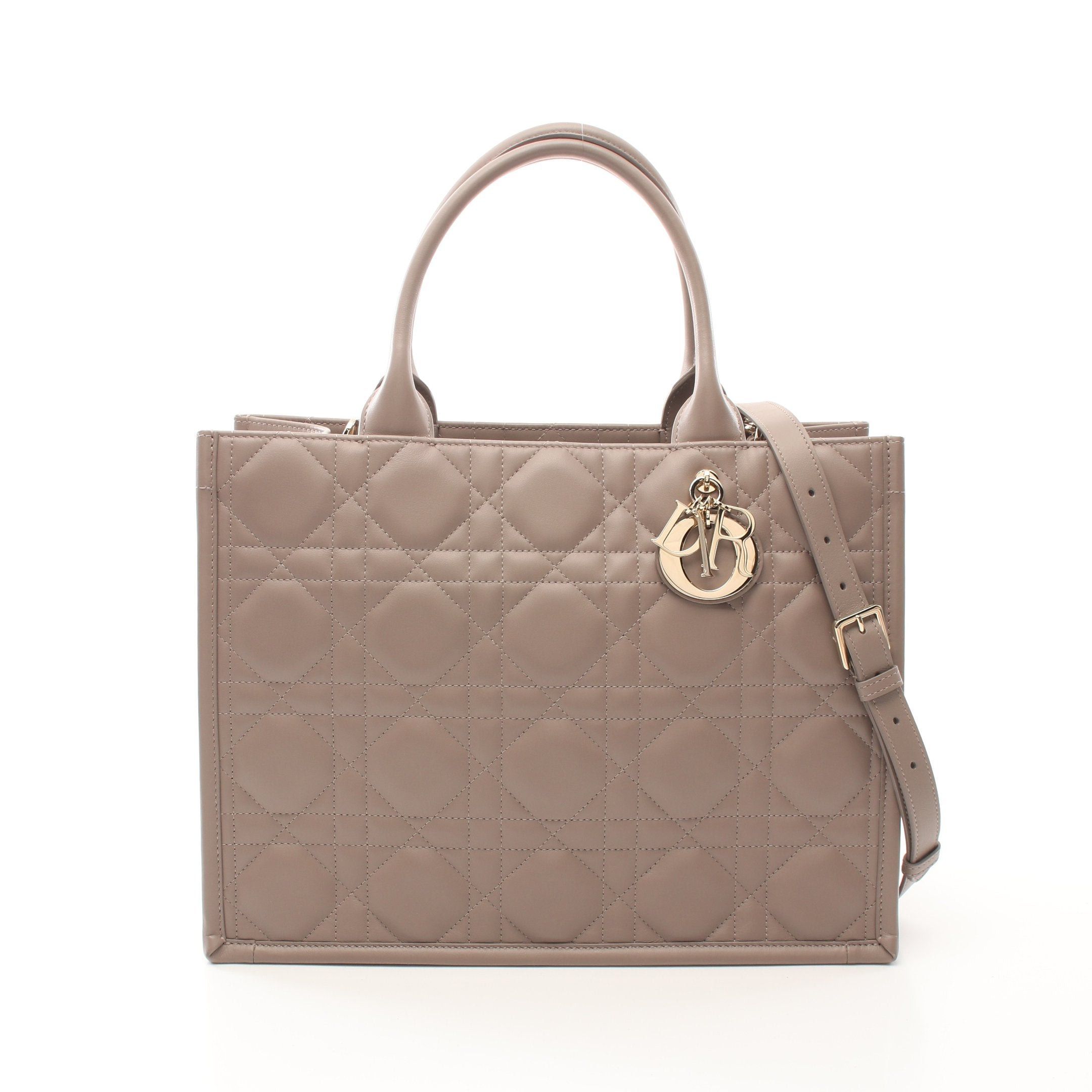 Dior Book Tote Medium Macro Cannage Handbag Bag Leather Gray Beige