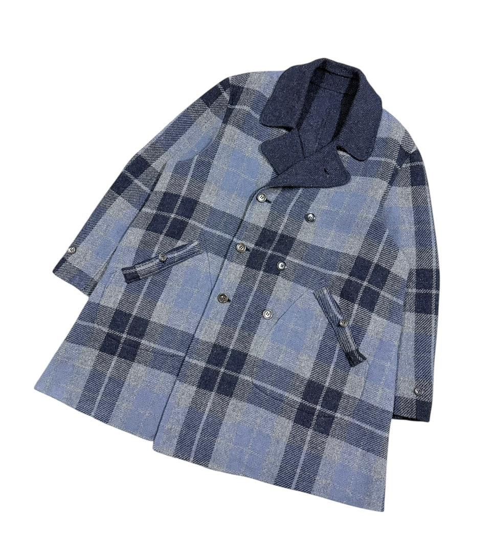 45rpm Vtg💥45rpm Indigo/Tartan Mohair Double Breasted Long Jacket Size US M / EU 48-50 / 2 - 14 Thumbnail