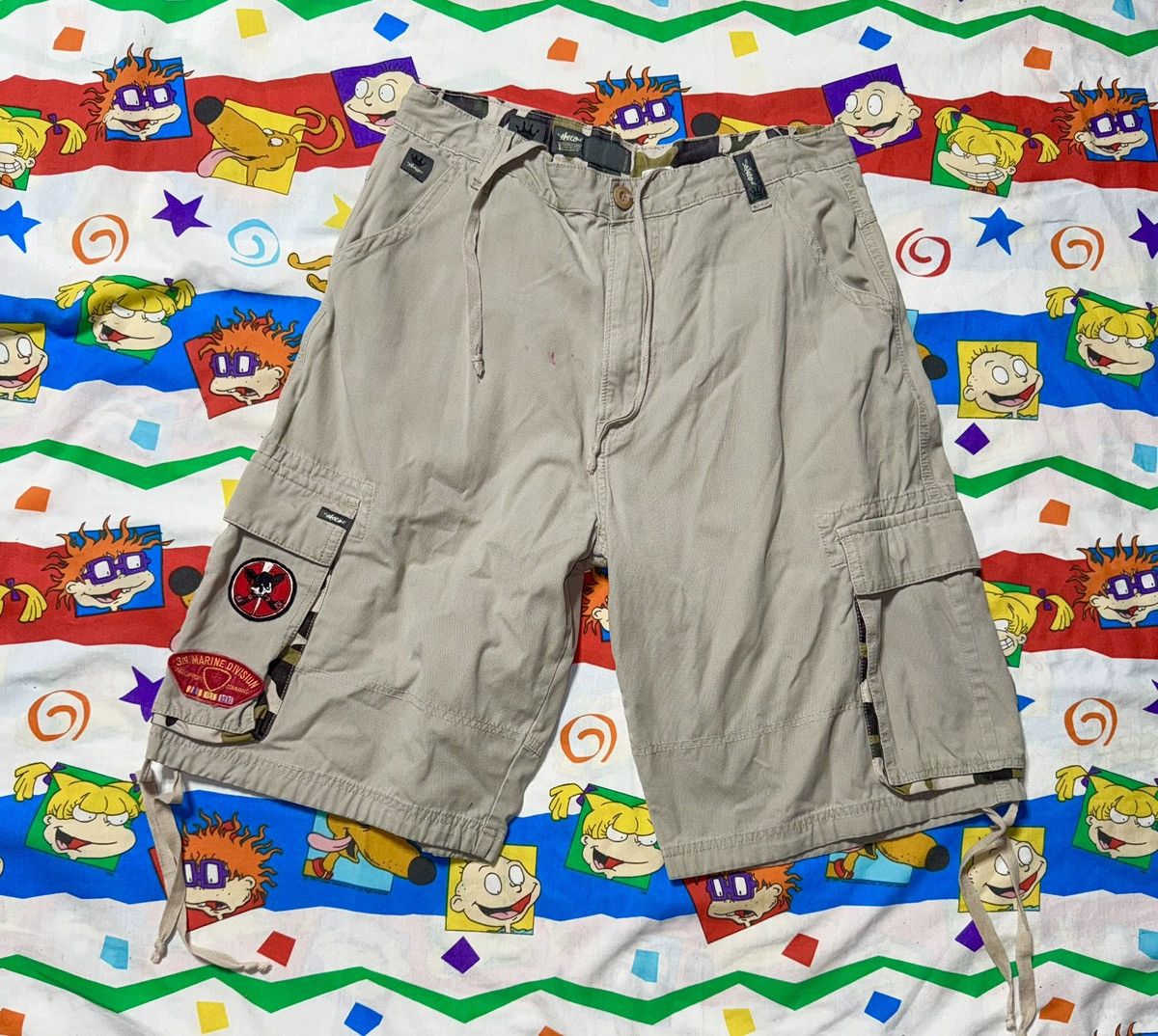 JNCO Vintage 90s JNCO 85 Marine Skull Patches Cargo Shorts Size US 36 / EU 52 - 1 Thumbnail
