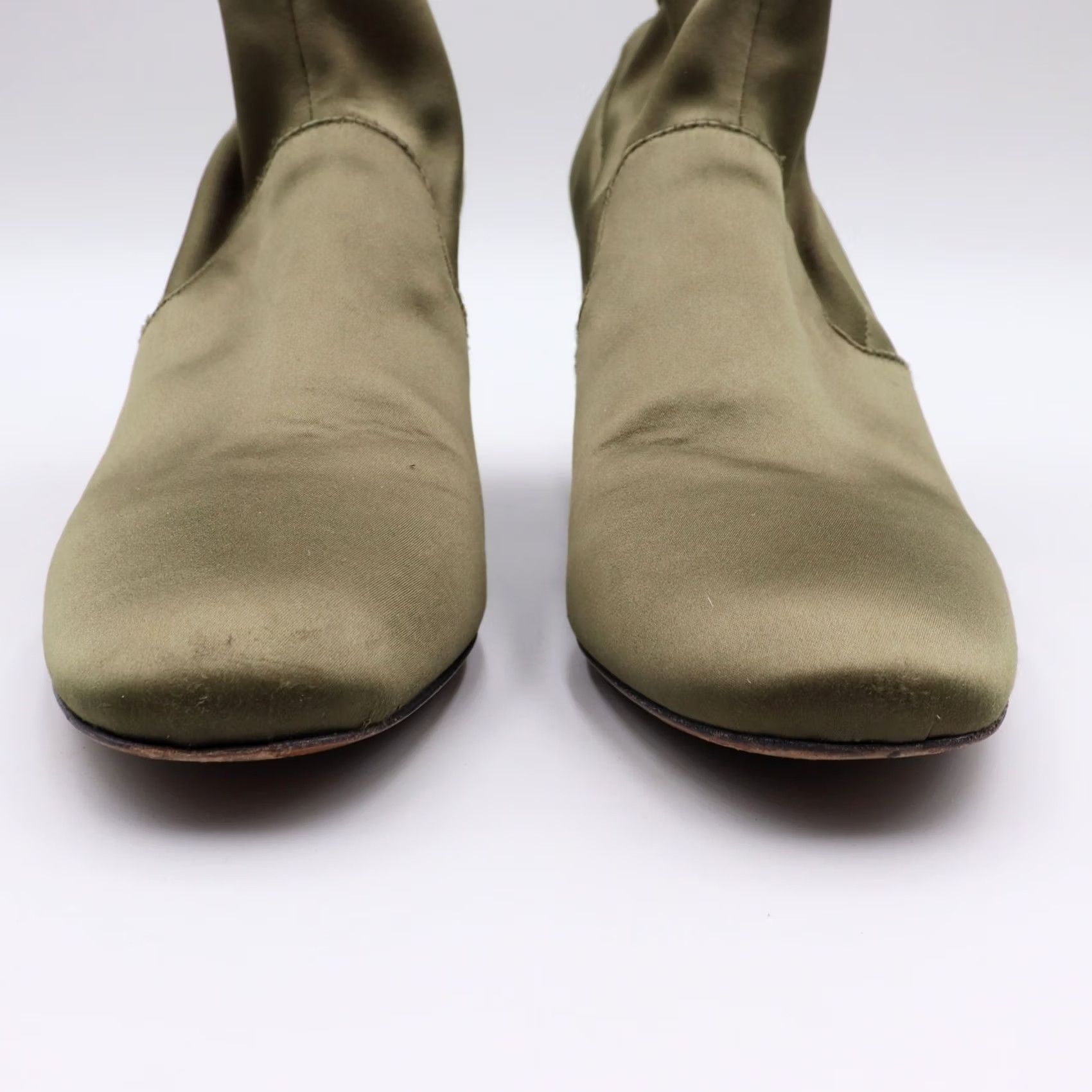 Vintage Robert Clergerie Green Satin Stretch Chunky Heel Ankle Boots Size 9.5B US Size US 11 / IT 41 - 2 Thumbnail