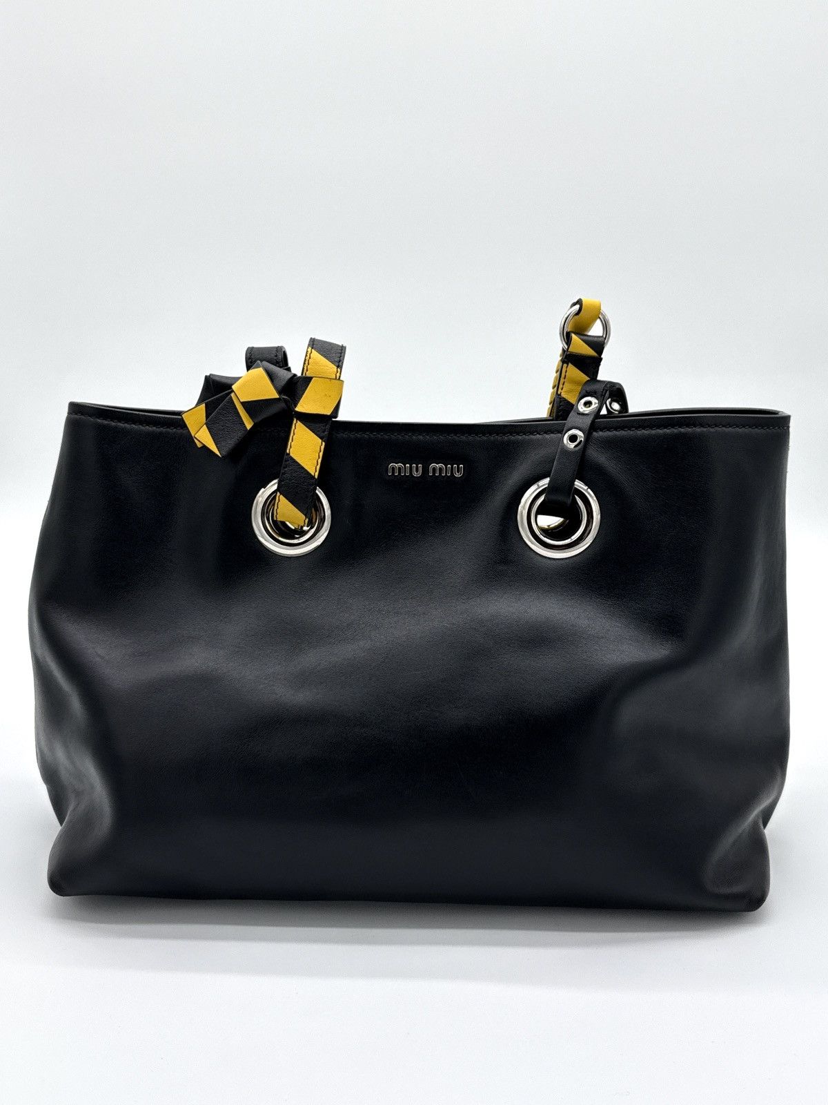 Miu Miu Miu Miu Leather Tote Bag – Black with Silver Hardware Size ONE SIZE - 6 Thumbnail