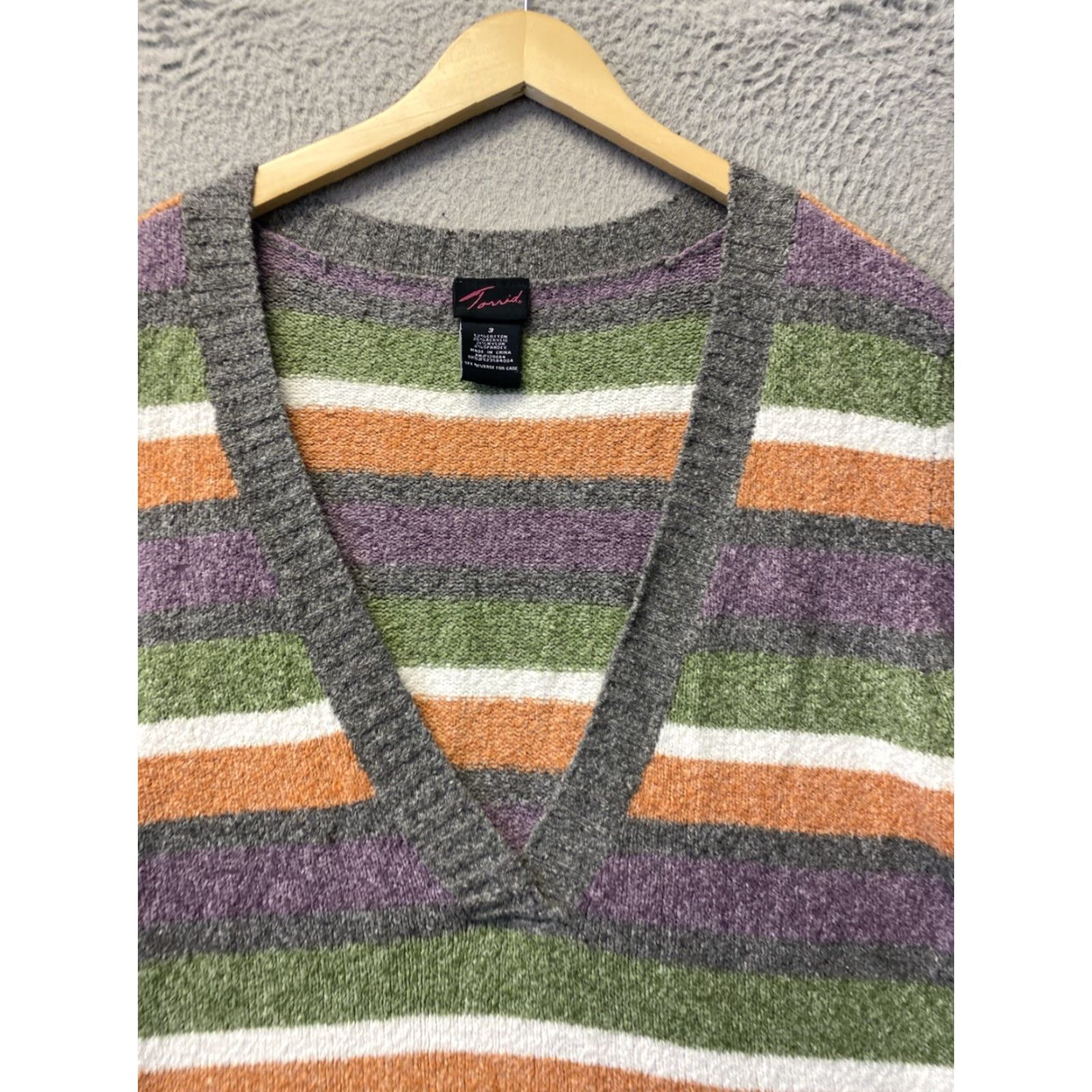 Torrid Torrid Sweater Womens Multicolor V-Neck 3/4 Sleeve Tunic Pullover +Size 3/0 Striped Open-Knit 0326 Size XS / US 0-2 / IT 36-38 - 2 Thumbnail