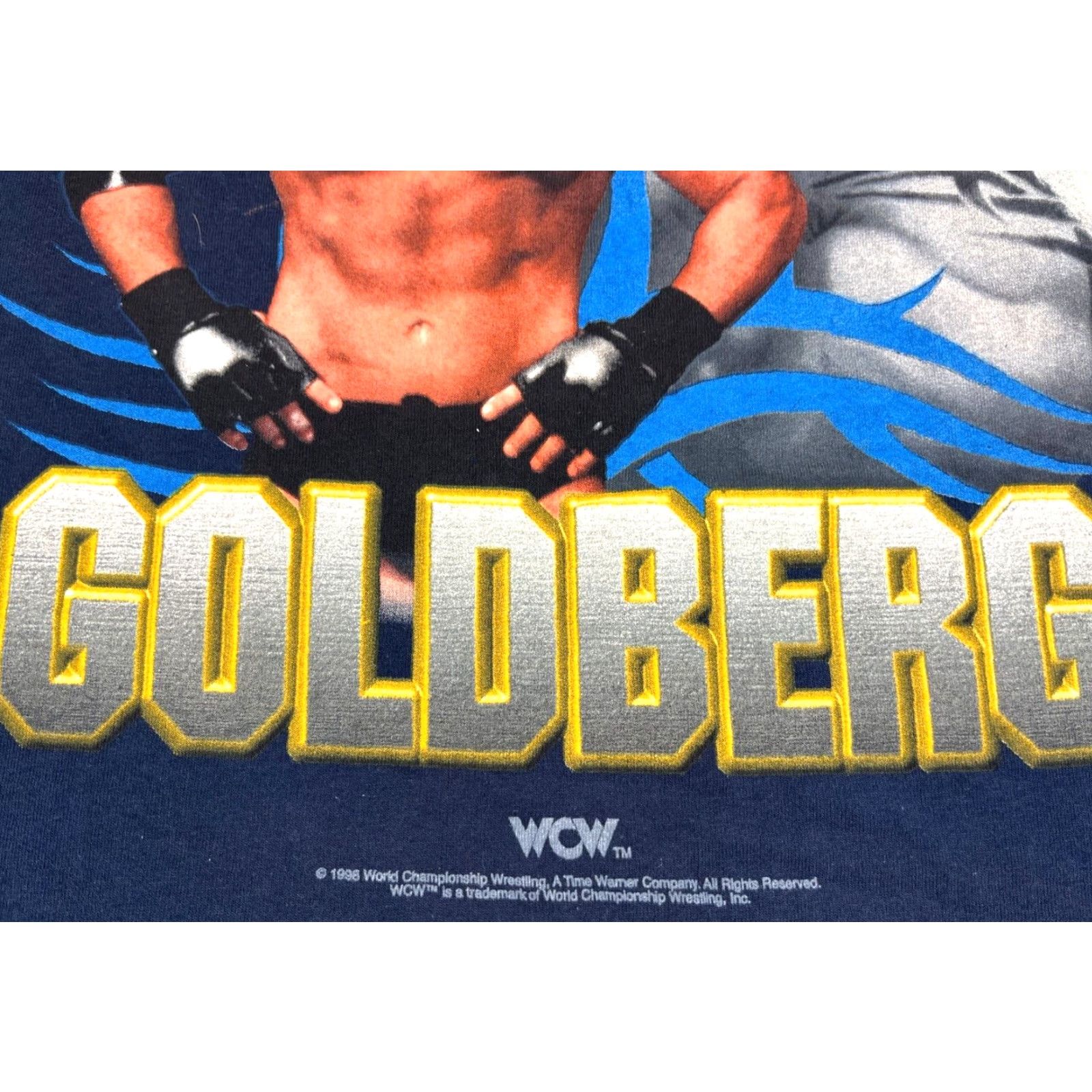 Tultex VINTAGE WCW World Championship Wrestling T-shirt Tultex Sz L Navy - 1998 Goldberg 90s Wrestling Mens T-Shirt Size US L / EU 52-54 / 3 - 4 Thumbnail