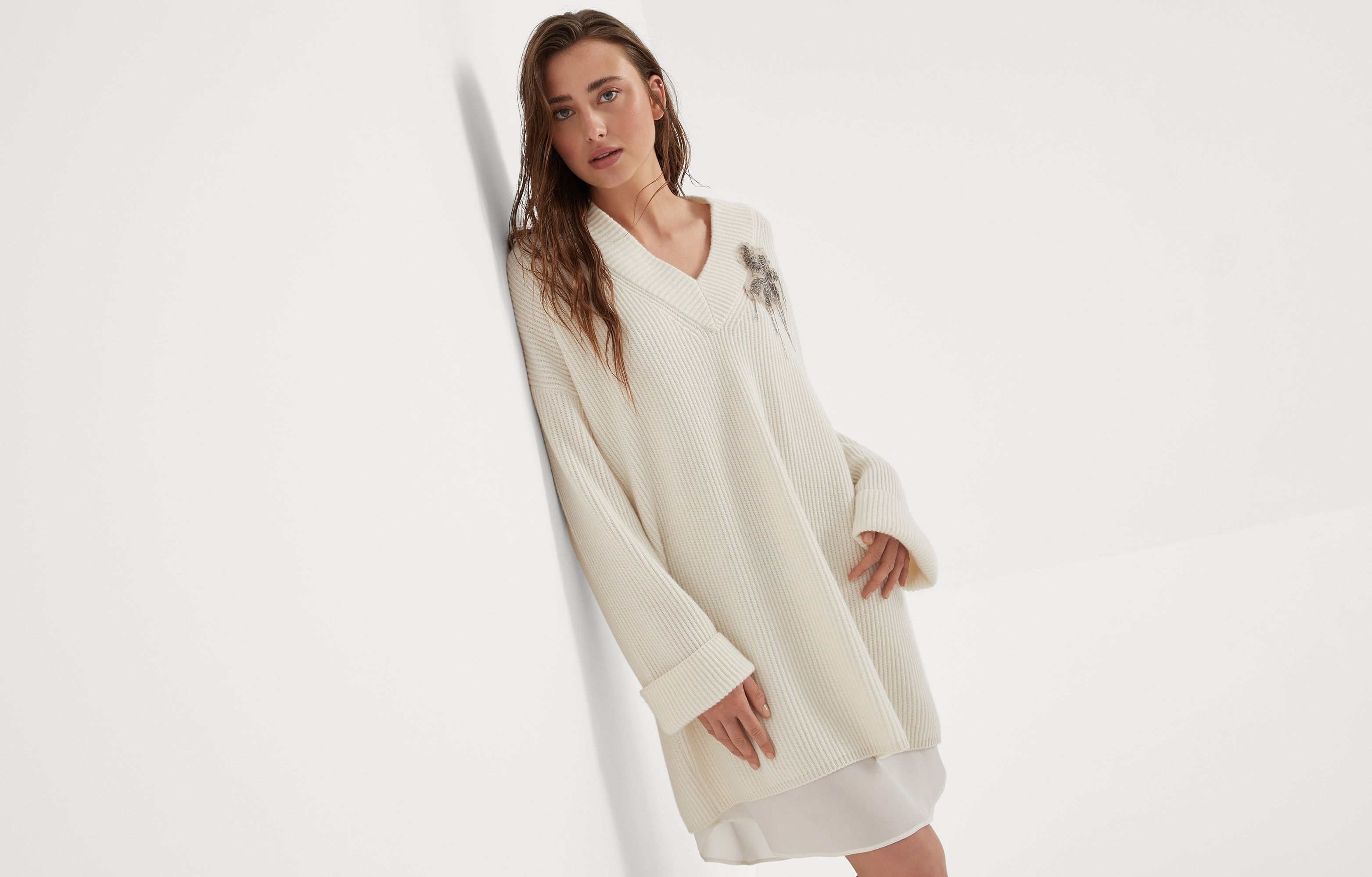 Brunello Cucinelli o1la1rc1a1025 Cashmere Dress in Ivory Size L / US 10 / IT 46 - 6 Thumbnail