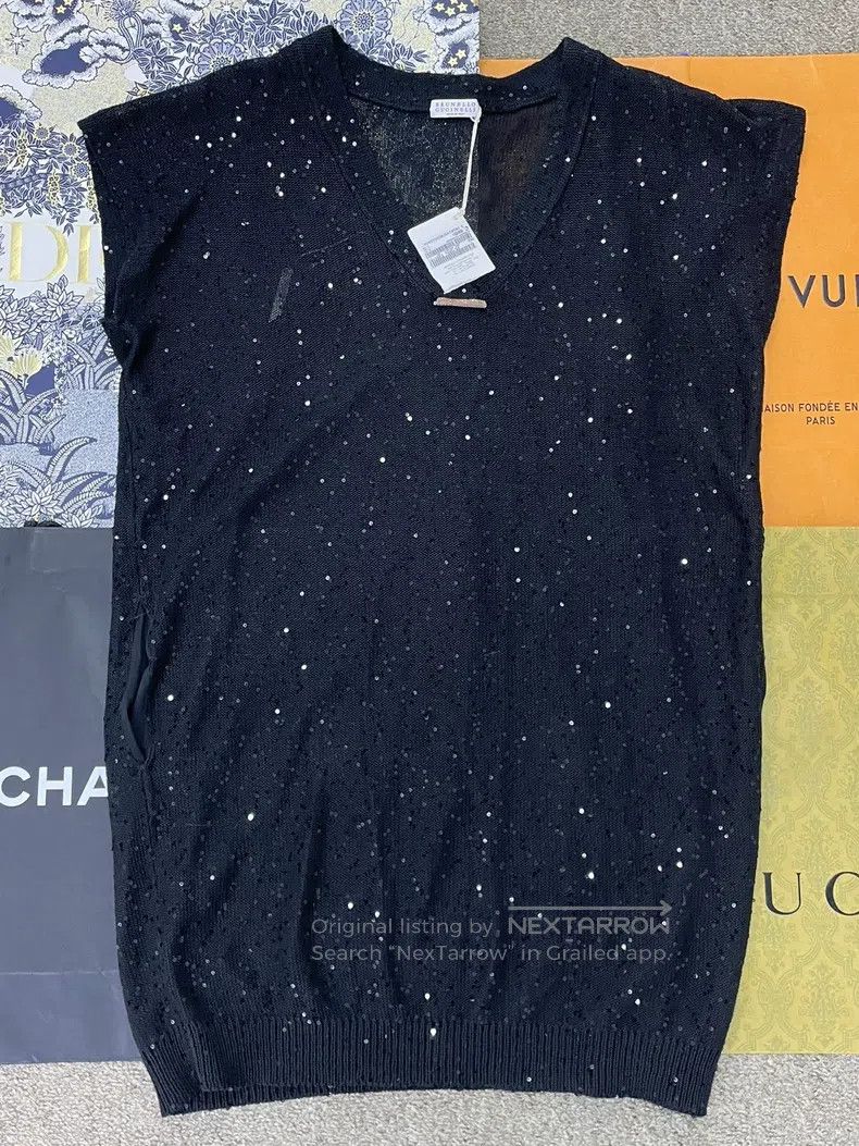 Brunello Cucinelli Brunello Cucinelli Black Knitted Sequin Sleeveless Dress Size M / US 6-8 / IT 42-44 - 1 Thumbnail