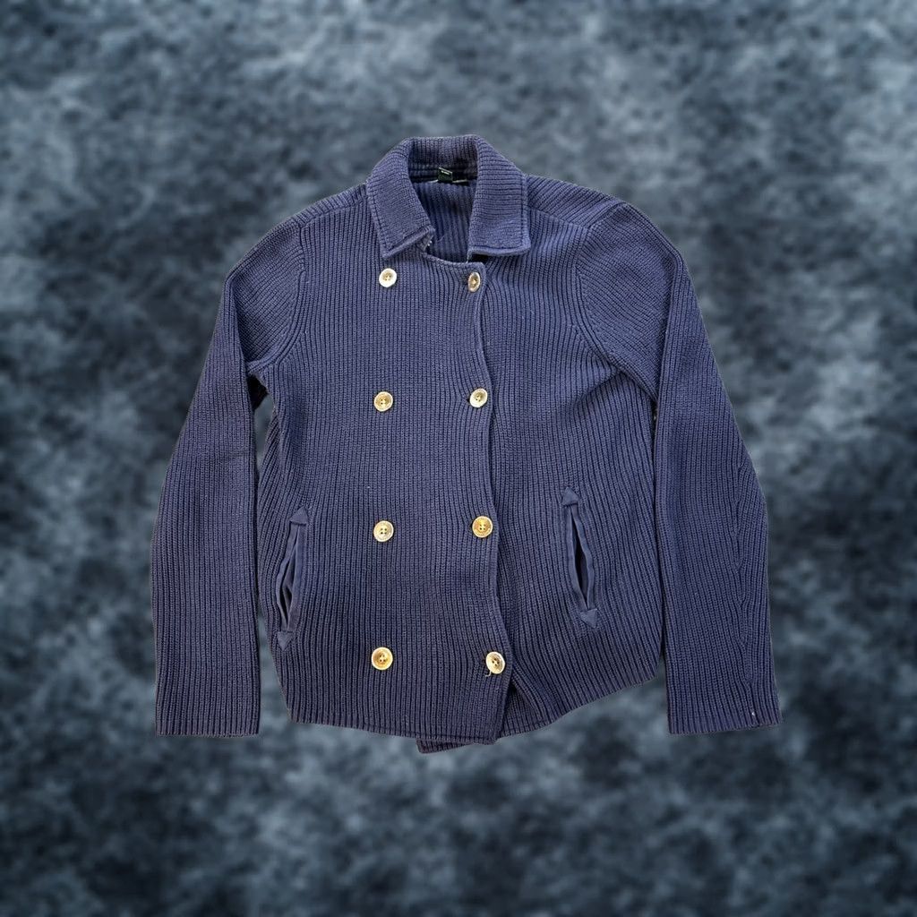 Ralph Lauren VINTAGE Ralph Lauren Cardigan Sweater Women’s Medium Navy Knit Double Breast Blue M Long Sleeve Collared Cotton Women Mens? Size M / US 6-8 / IT 42-44 - 1 Thumbnail