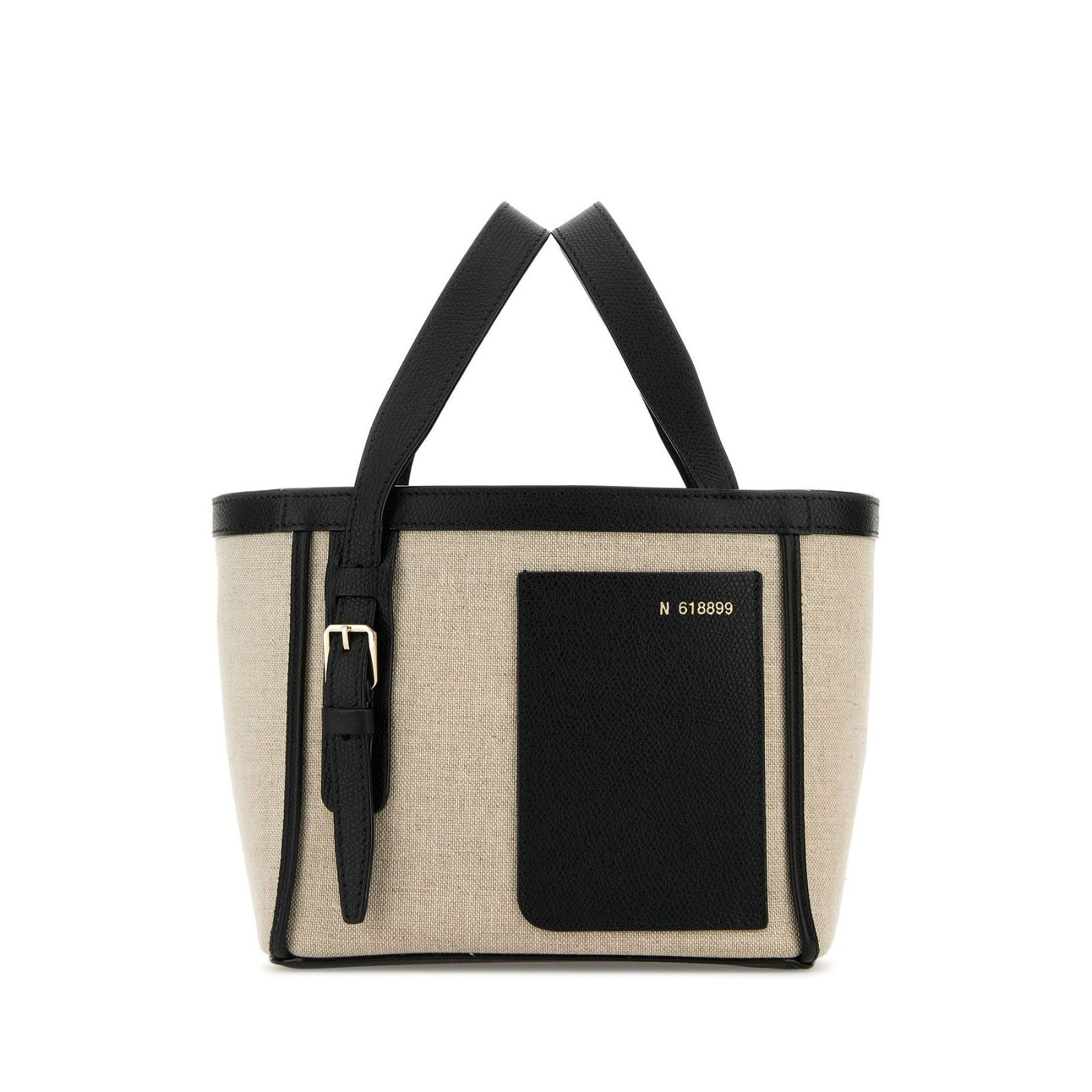 VALEXTRA Bucket Mini Black/Natural Leather Top Handle Bag Ne