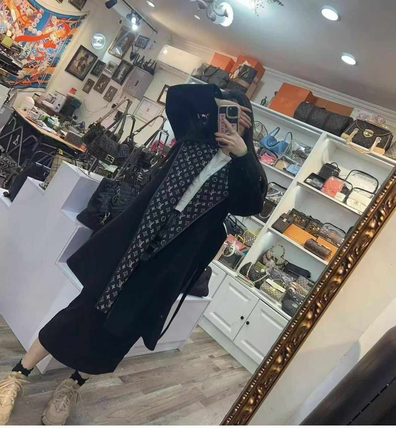 Louis Vuitton LV full logo print wool long coat 34 Size XS / US 0-2 / IT 36-38 - 4 Thumbnail