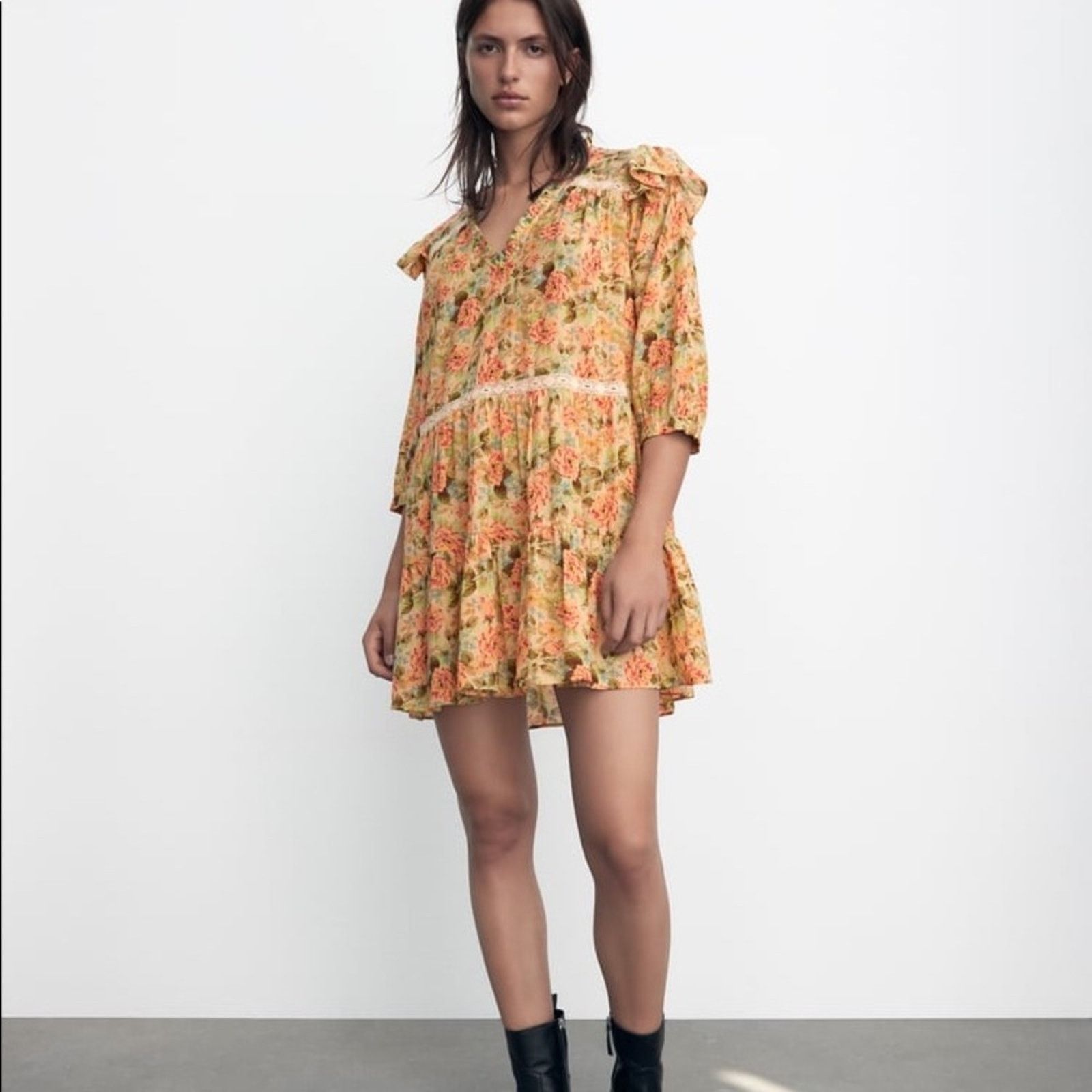 Zara ZARA FLORAL PRINT DRESS MULTICOLORED Size M / US 6-8 / IT 42-44 - 7 Thumbnail