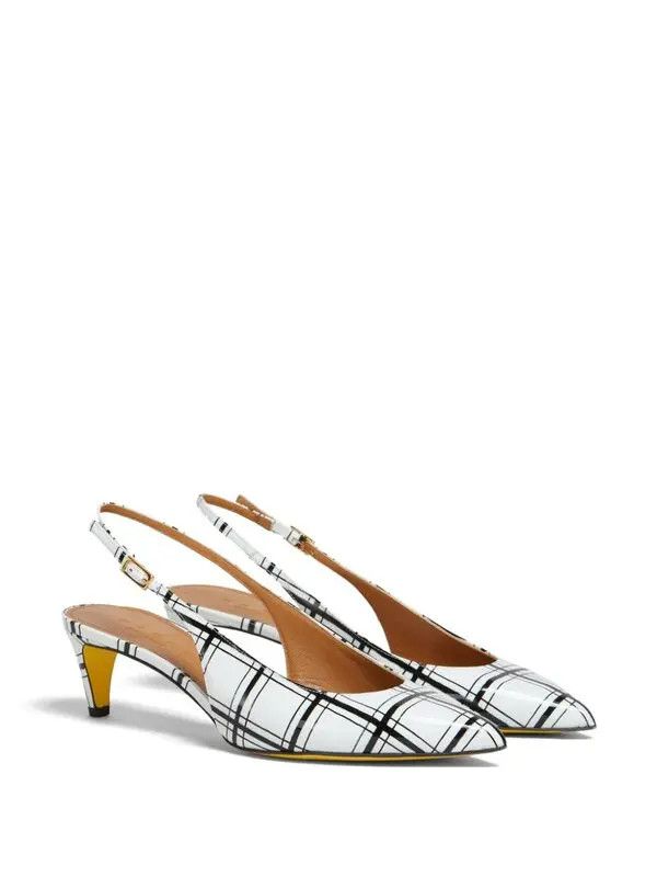 Marni o1w1db10125 Checked Slingback Pumps Mules in White/Black Size US 7 / IT 37 - 2 Thumbnail
