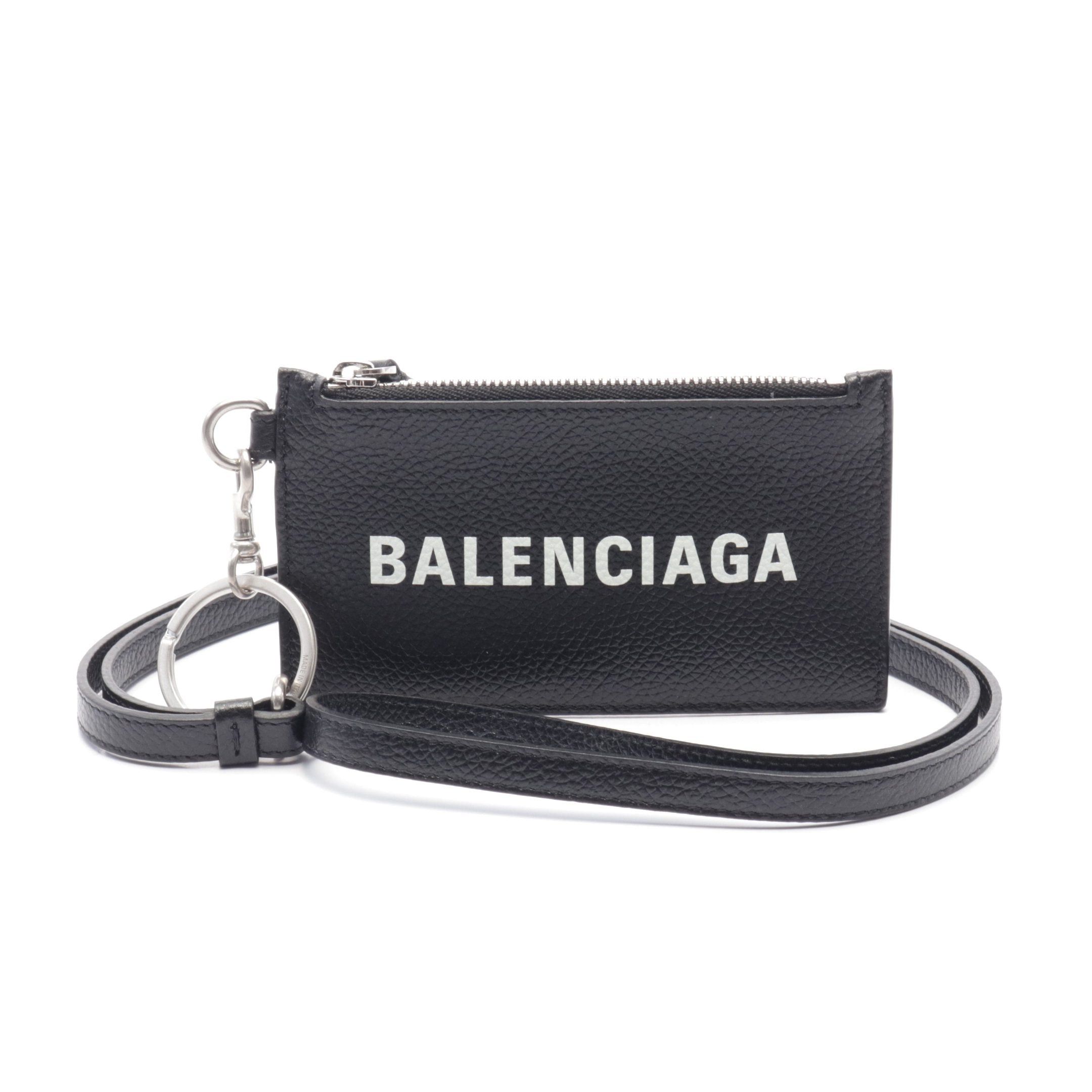 Balenciaga Balenciaga Cash Card Case Coin Purse Leather Black With Neck Strap Size ONE SIZE - 1 Thumbnail
