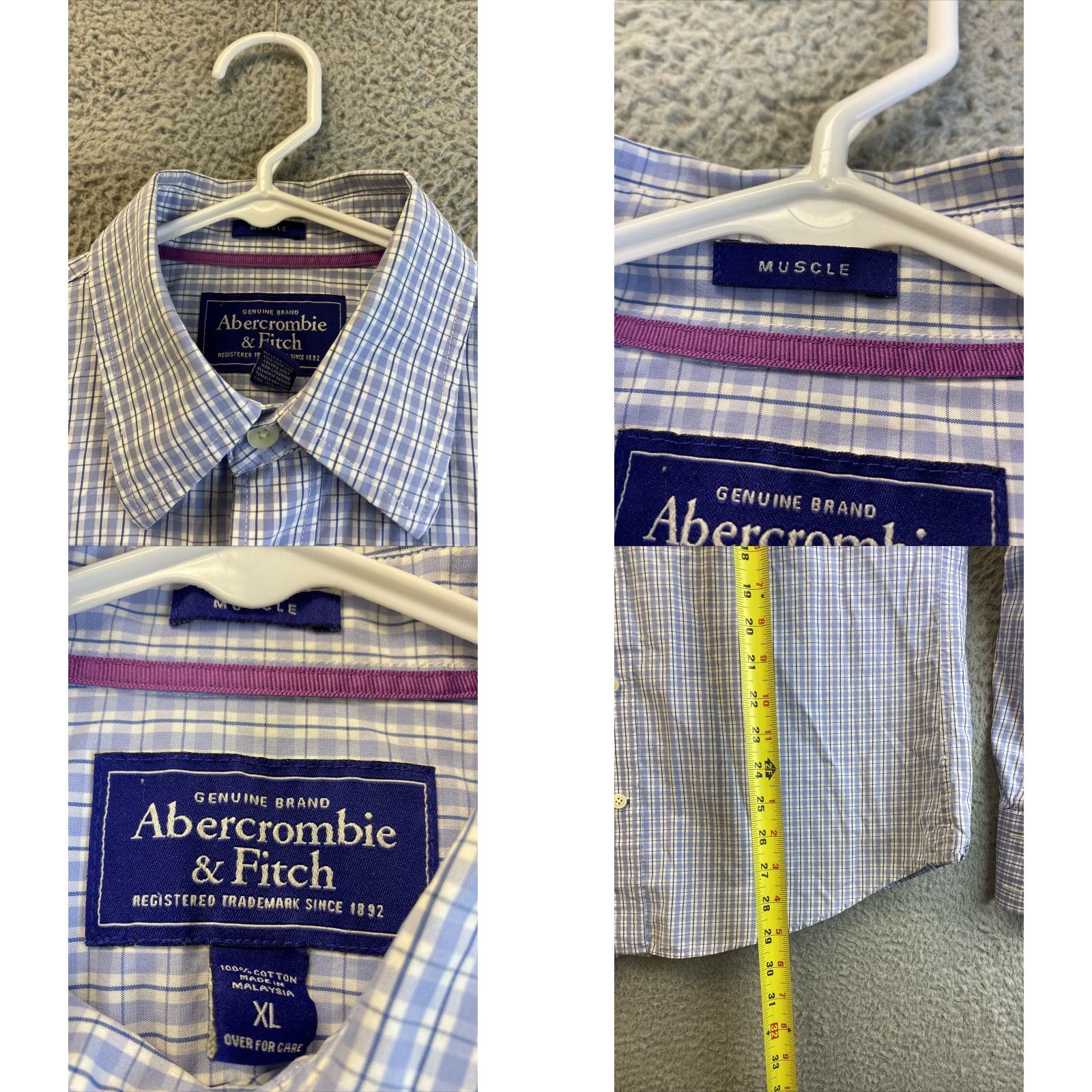 Abercrombie & Fitch Abercrombie & Fitch Shirt Mens 17 XL Button-Up Blue Plaid Cotton Long Sleeve Casual /31-56 Button-Down Classic Regular Vintage No N/A Size US XL / EU 56 / 4 - 8 Thumbnail