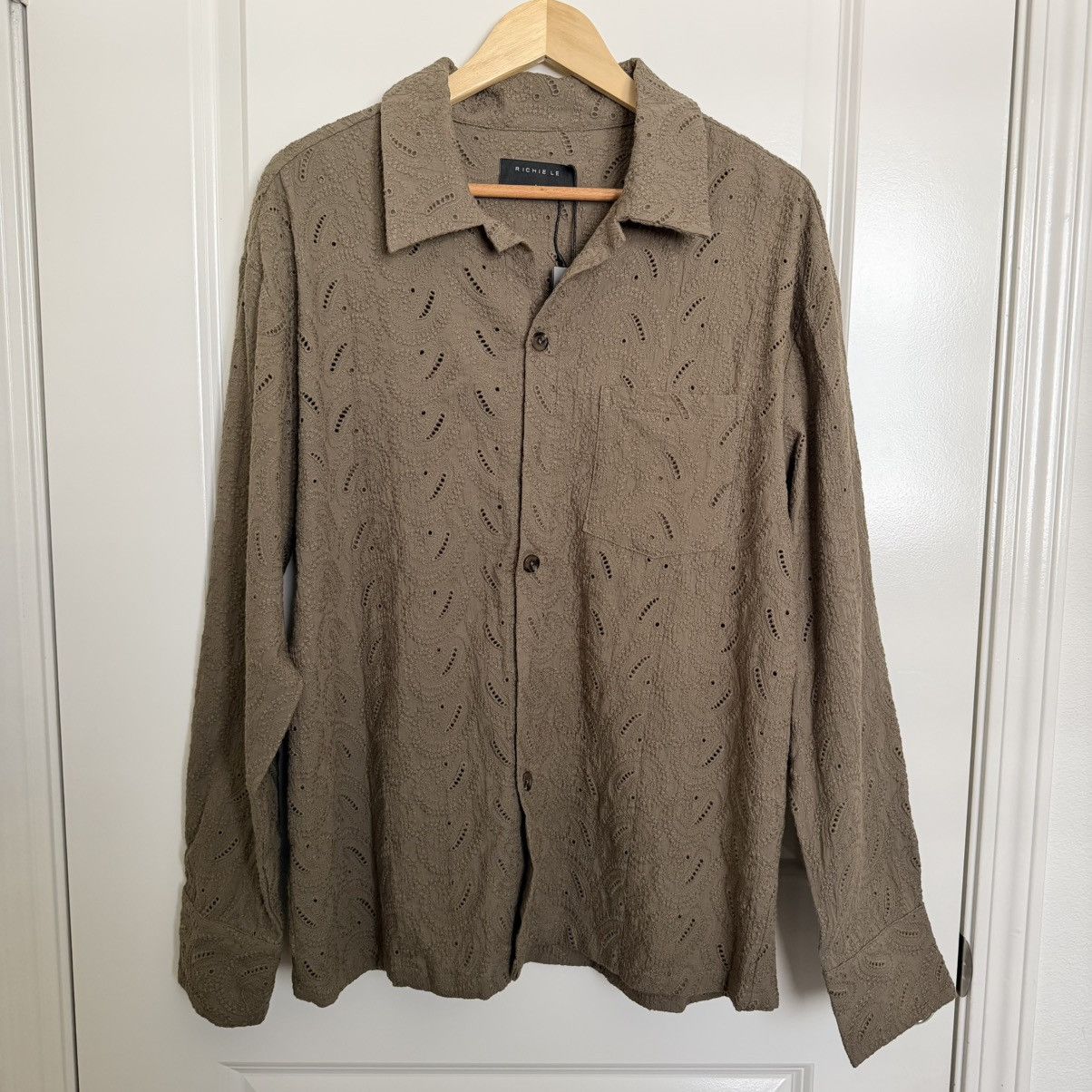 Richie Le Collection Richie Le Paisley Knit Long Sleeve Button Up - Olive Size US L / EU 52-54 / 3 - 5 Thumbnail