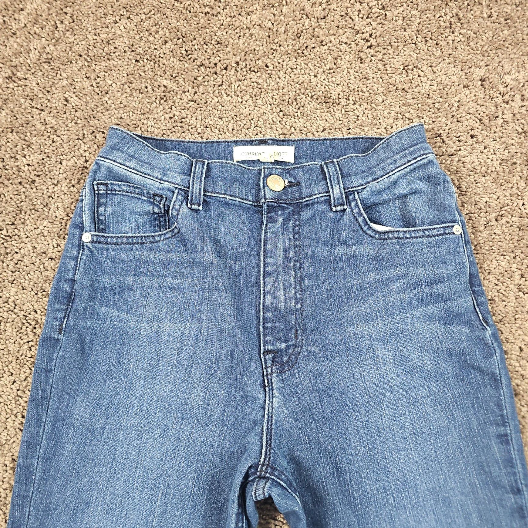 Vintage Current/Elliott Jeans Womens 26 Flared High Rise Dark Wash Stretch Frayed 23x32 Blue Denim Cotton Polyester Spandex Jeans Womens 90s? Size 26" / US 2 / IT 38 - 2 Thumbnail
