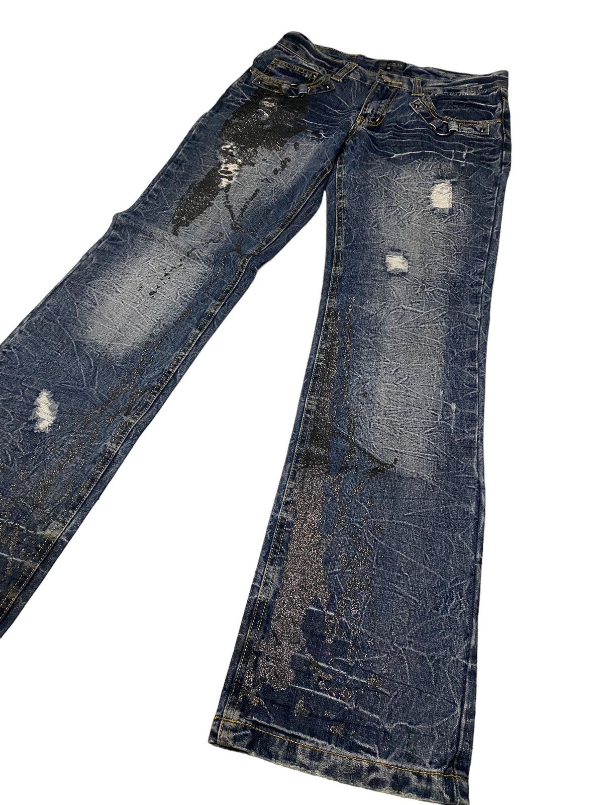 If Six Was Nine Lowbox Buckle Glitter Flared Seawash Jeans Size US 30 / EU 46 - 3 Thumbnail