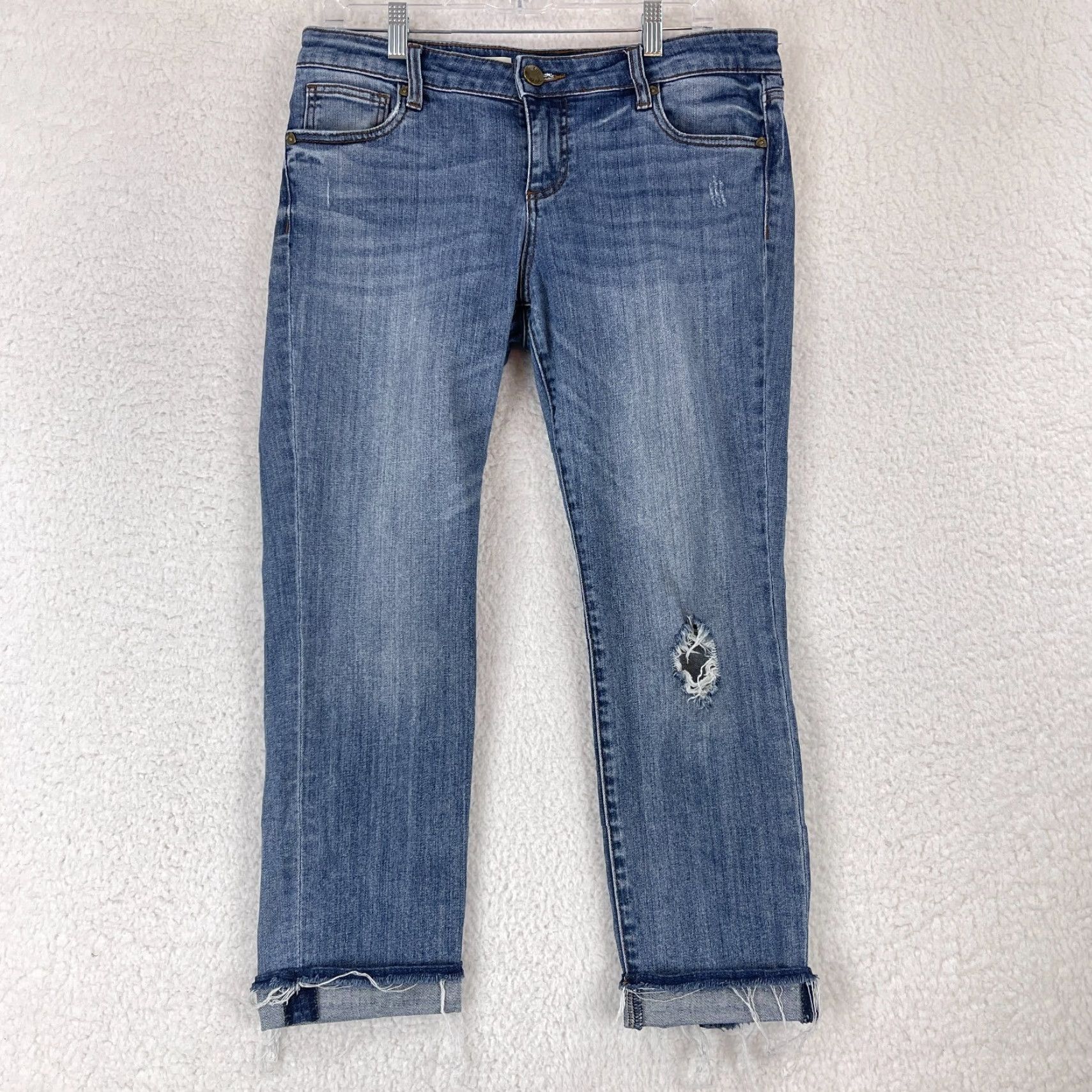 Vintage Kut from the Kloth Boyfriend Mid-Rise Jeans Womens Size 8P Blue Roll Cuff Crop Jeans Size 30" / US 8 / IT 44 - 2 Thumbnail