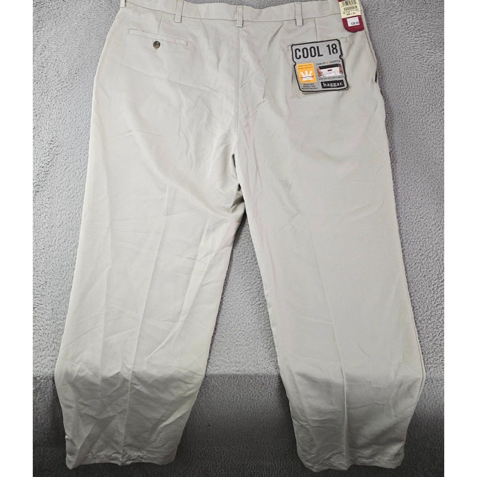 Haggar Haggar Dress Pants Mens 44x30 Classic Fit Flat Front Comfort Cotton Beige Polyester Size US 44 / EU 60 - 7 Thumbnail