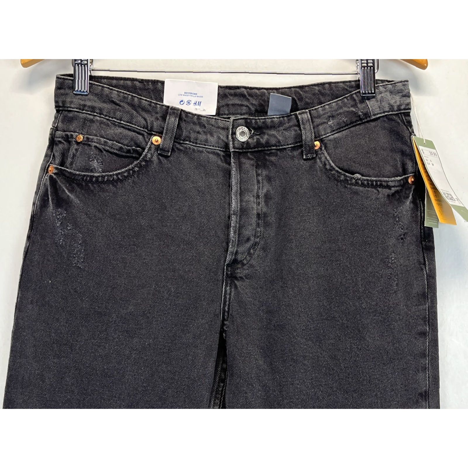 H&M H&M Jeans - Womens Boyfriend Distressed Low Waist Destroyed Denim 6 Light Black (Loose Fit) 27" Inseam Size 28" / US 6 / IT 42 - 3 Thumbnail