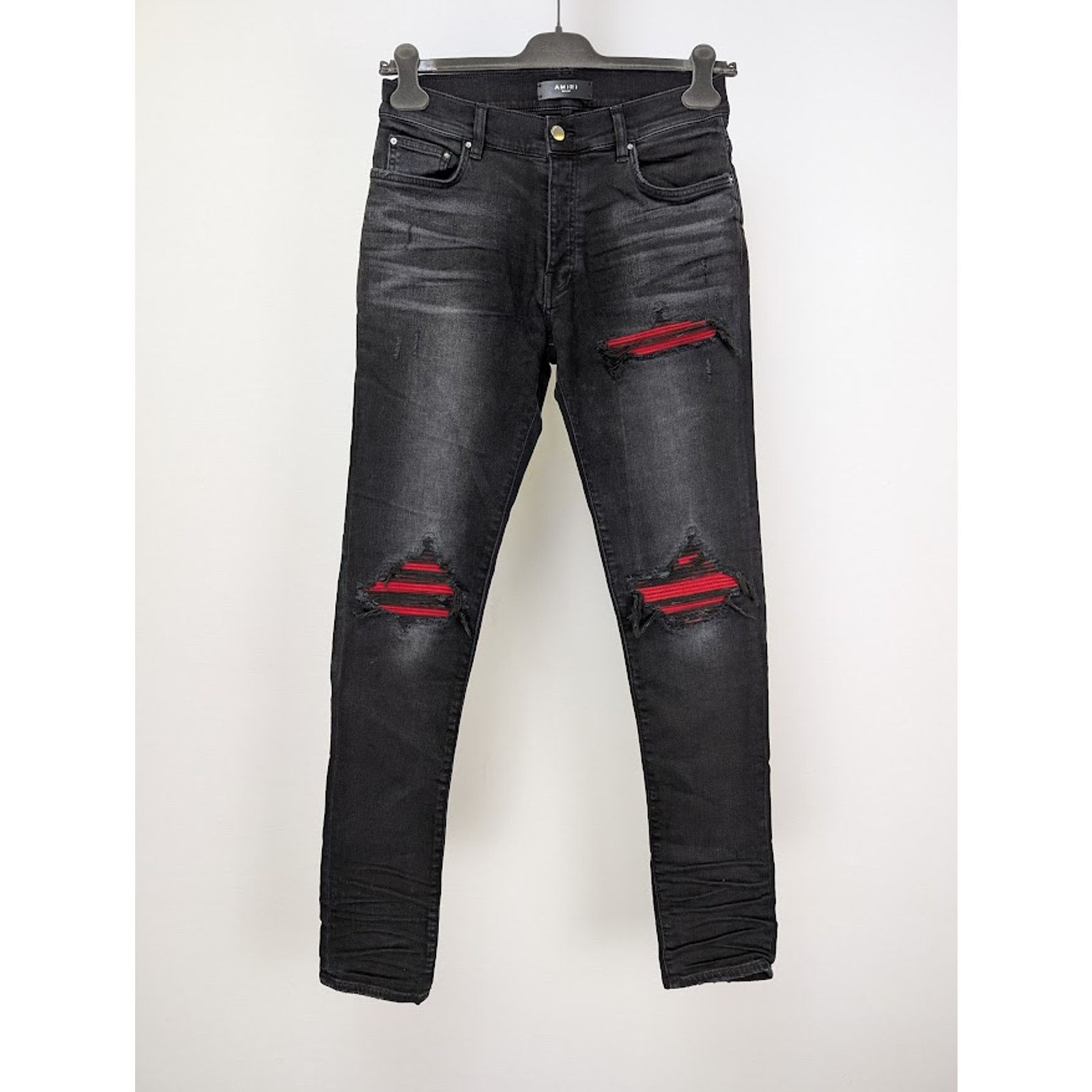 Amiri Amiri MX1 Leather Black Patch Waxed Black Jeans sz 31