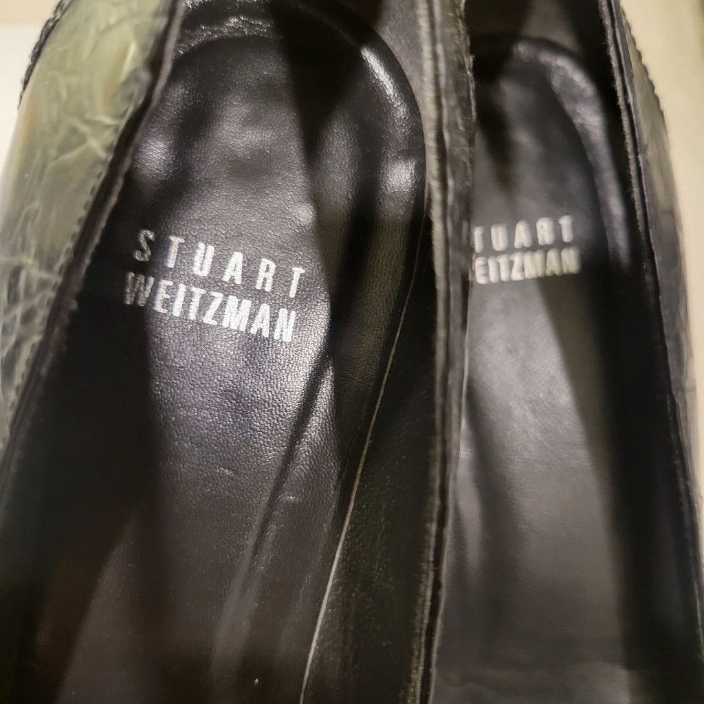 Stuart Weitzman STUART WEITZMAN Black Crocodile Embossed Square Toe Wedge Size US 8 / IT 38 - 12 Thumbnail