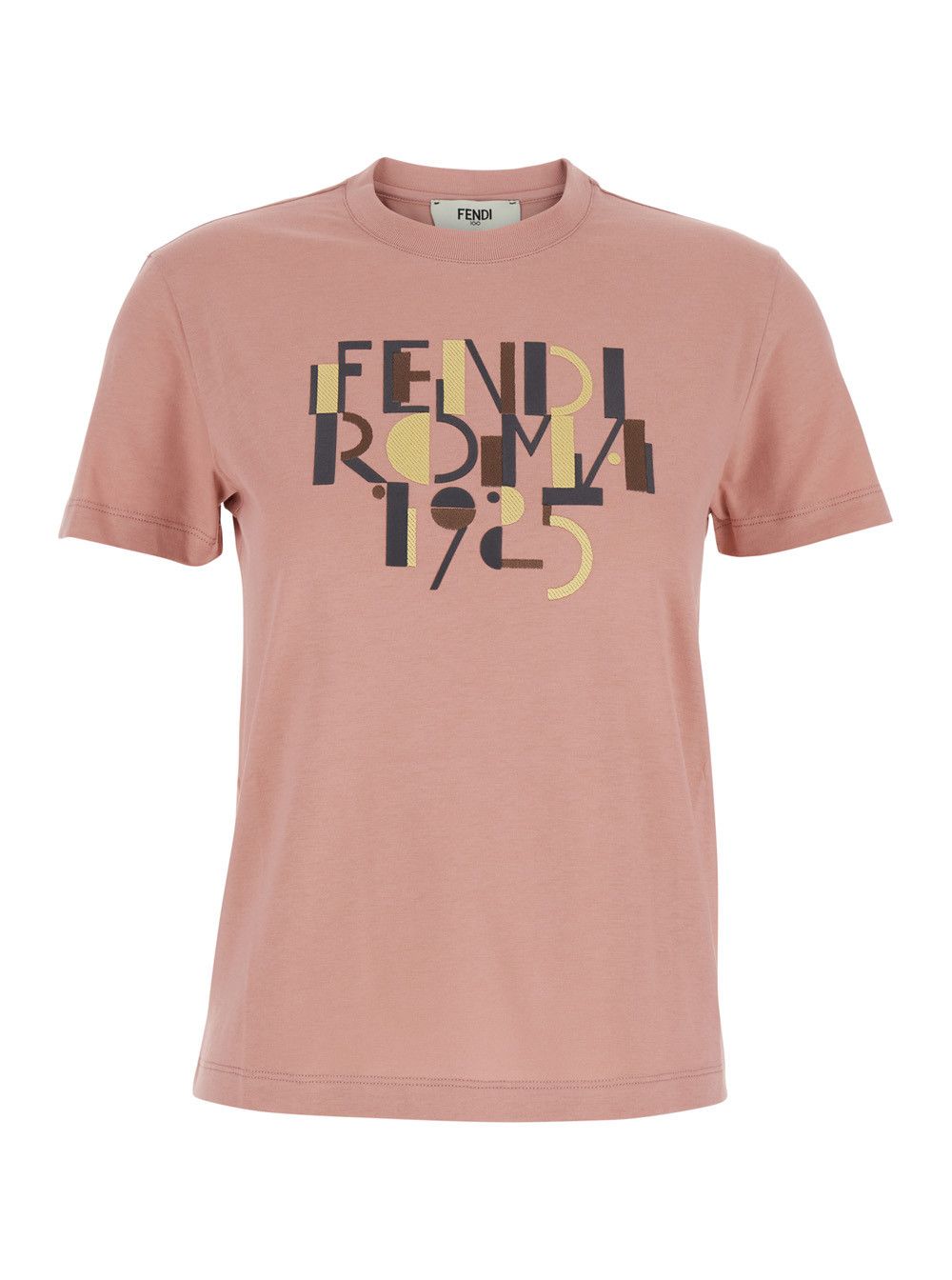 Fendi Pink Crewneck T-Shirt with Logo Detail on the Front in Cotton Woman Size M / US 6-8 / IT 42-44 - 1 Thumbnail