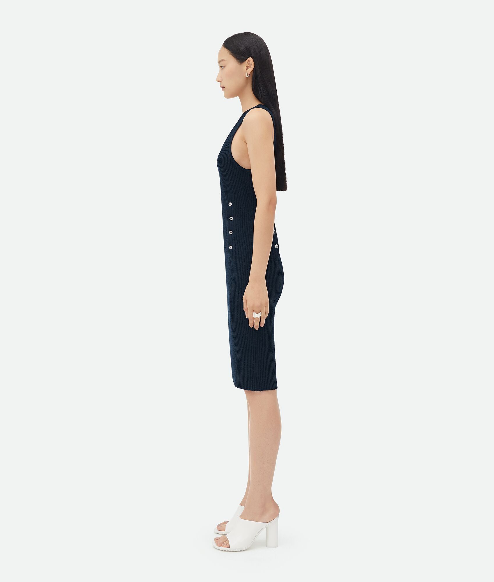 Bottega Veneta o1bcso1str0725 Slim Fit Ribbed Viscose Midi Dress Size S / US 4 / IT 40 - 2 Thumbnail