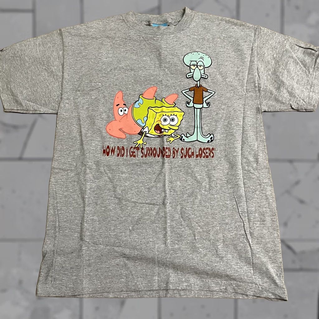 Vintage VINTAGE SpongeBob SquarePants Gray Cotton Tee Mens L USA Shirt Size US 33 - 1 Thumbnail