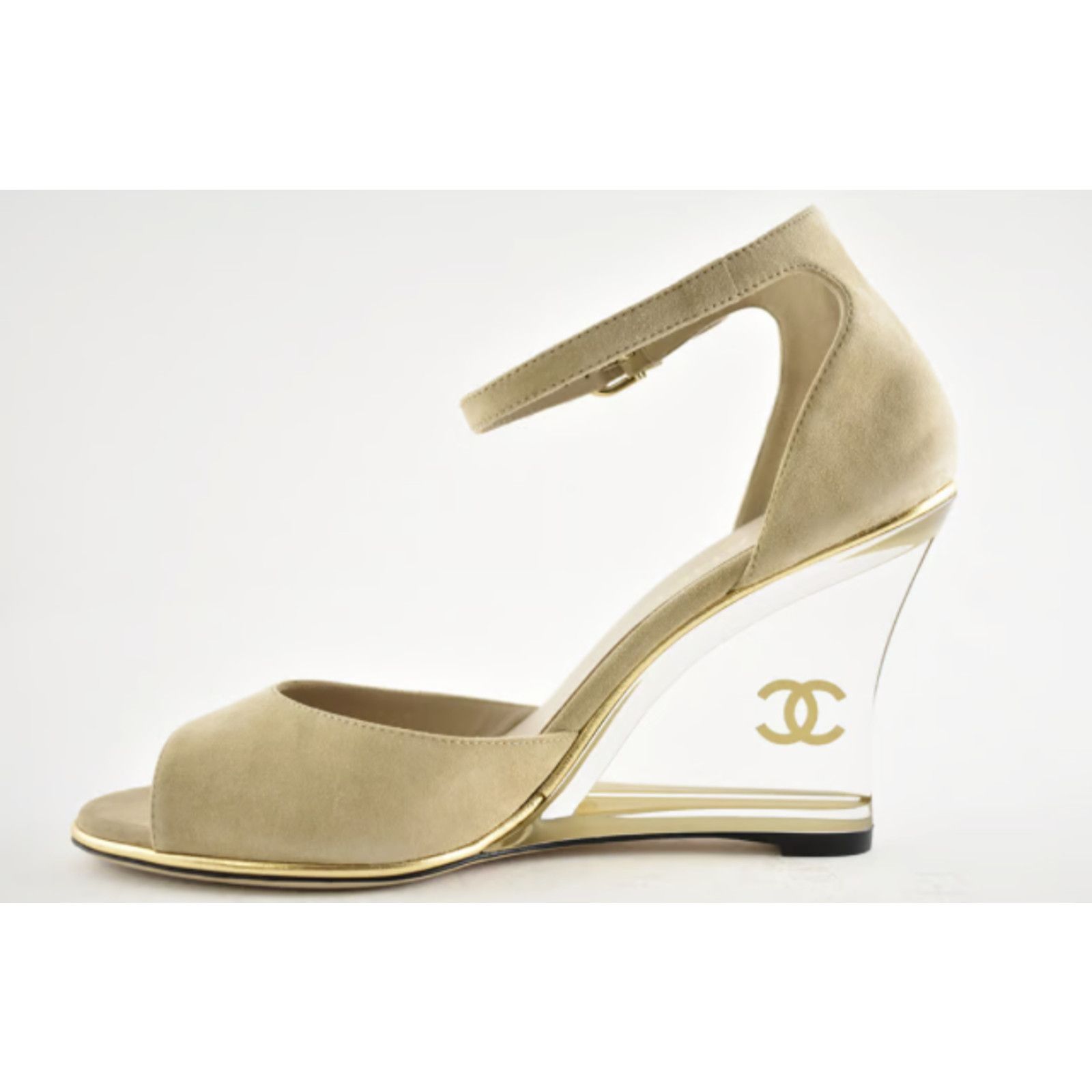 Chanel 20S Suede CC Mules Ankle Strap Sandal Wedge Heel Pump 42 Size US 12 / IT 42 - 6 Thumbnail