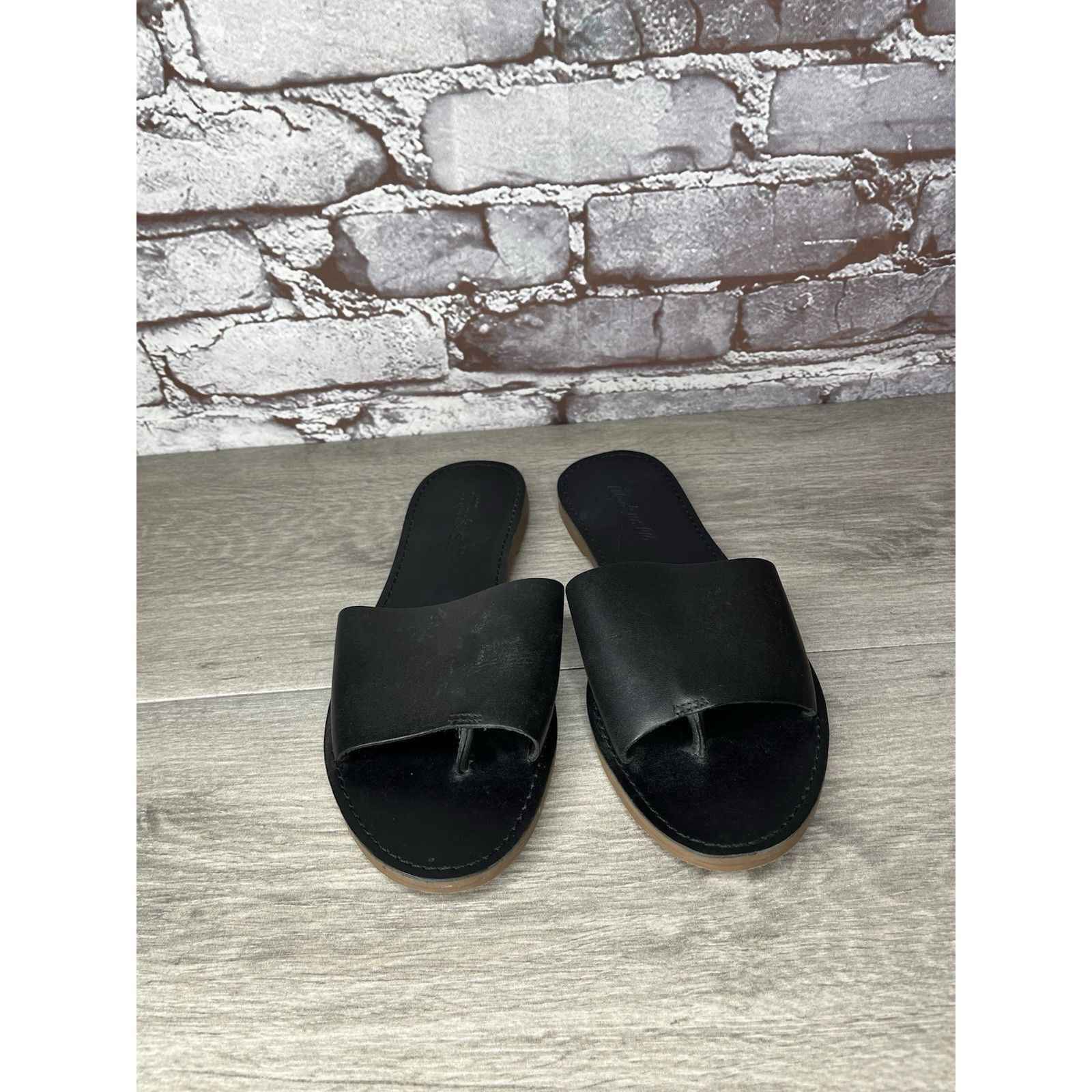 Madewell Madewell The Boardwalk Post Slides Black Leather Sandals Wom Size US 7.5 / IT 37.5 - 9 Thumbnail