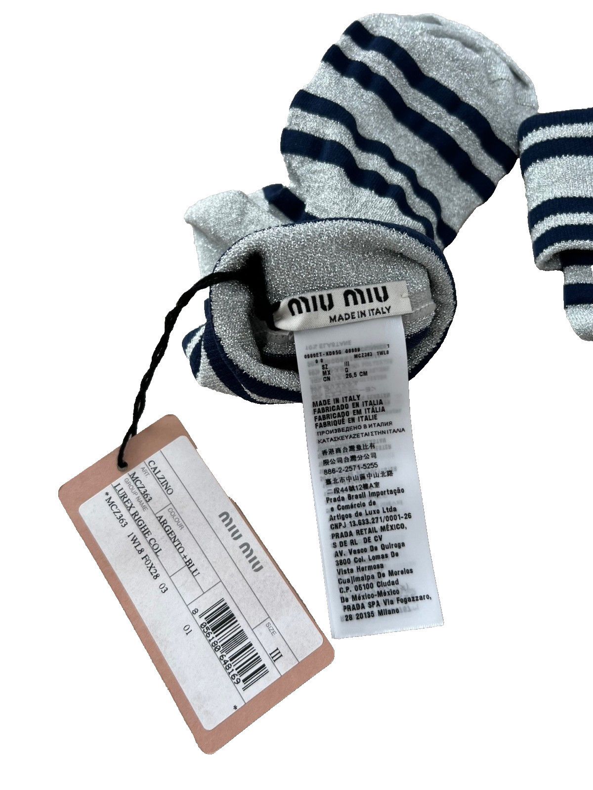 Miu Miu Miu Miu Striped Navy Silver Cuffed Socks ( L ) Size ONE SIZE - 2 Thumbnail