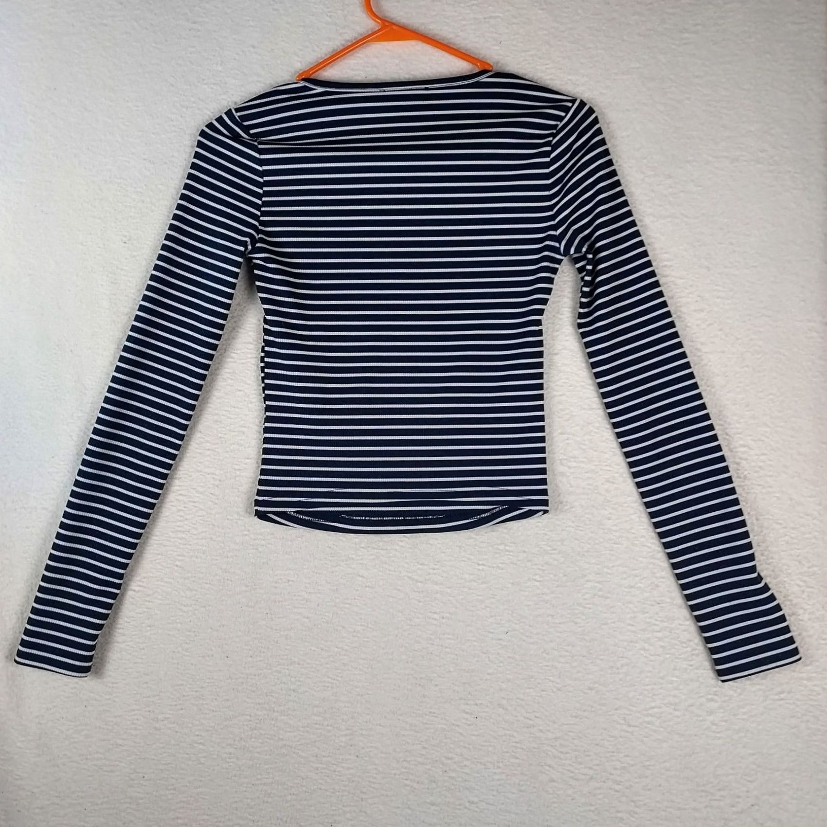 Vintage Edikted Cropped Long Sleeve Top Womens Small Navy White Striped Layered Size S / US 4 / IT 40 - 2 Thumbnail