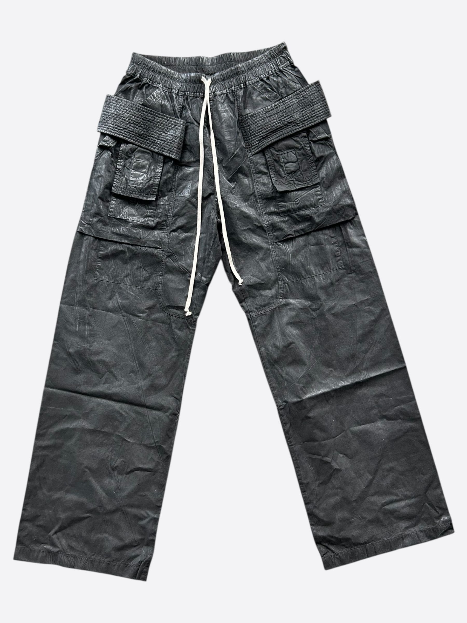 Rick Owens Rick Owens Coated Black Creatch Wide Cargo Pants Size US 34 / EU 50 - 1 Thumbnail